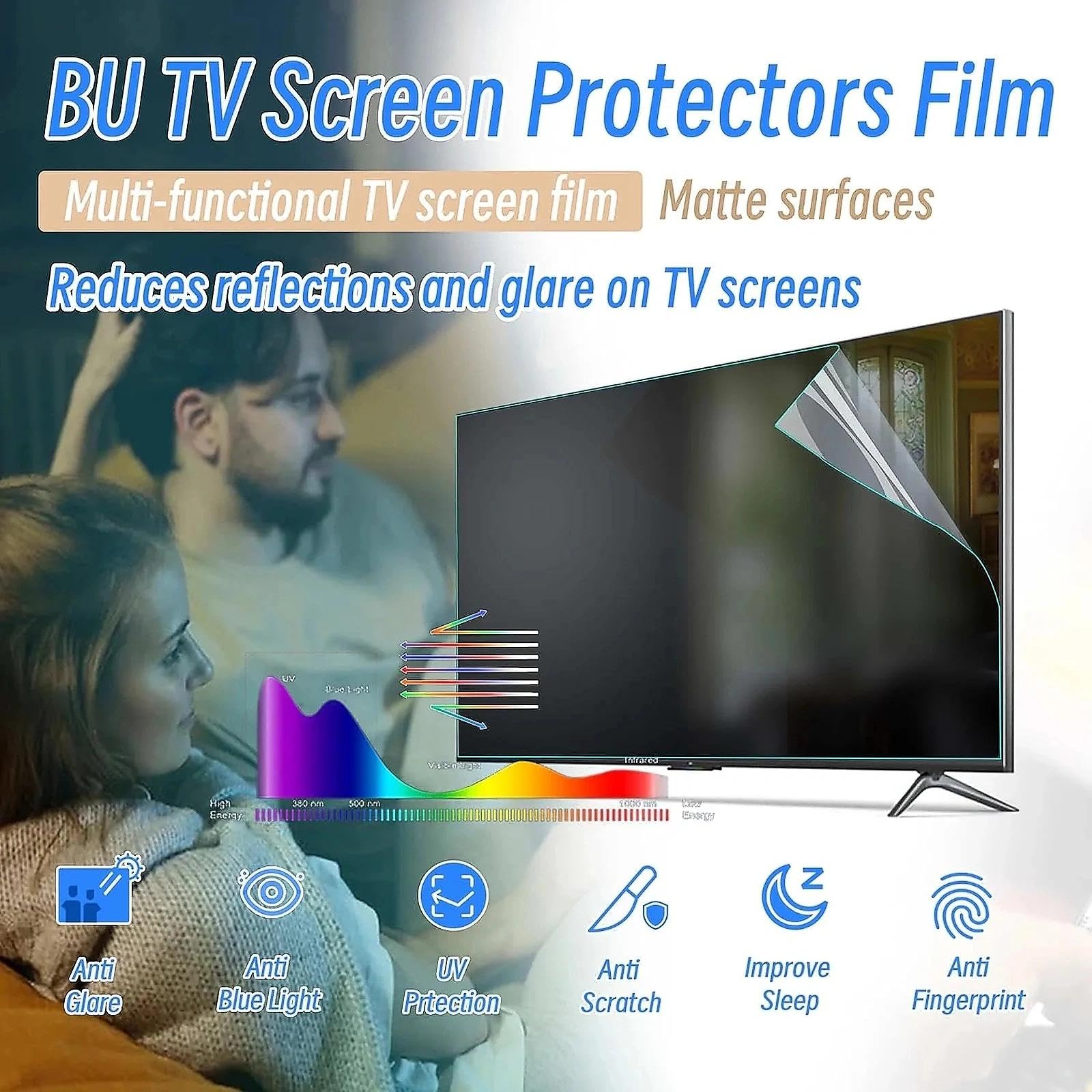 930 x 525 mm ochraniacz ekranu Smart TV, ochrona przed odblaskami, niebieskie światło, ochrona oczu, akcesoria telewizyjne, łagodzi zmęczenie oczu, wyświetlacz LCD LED 4k OLED QLED HD TV (106.7 cm 930