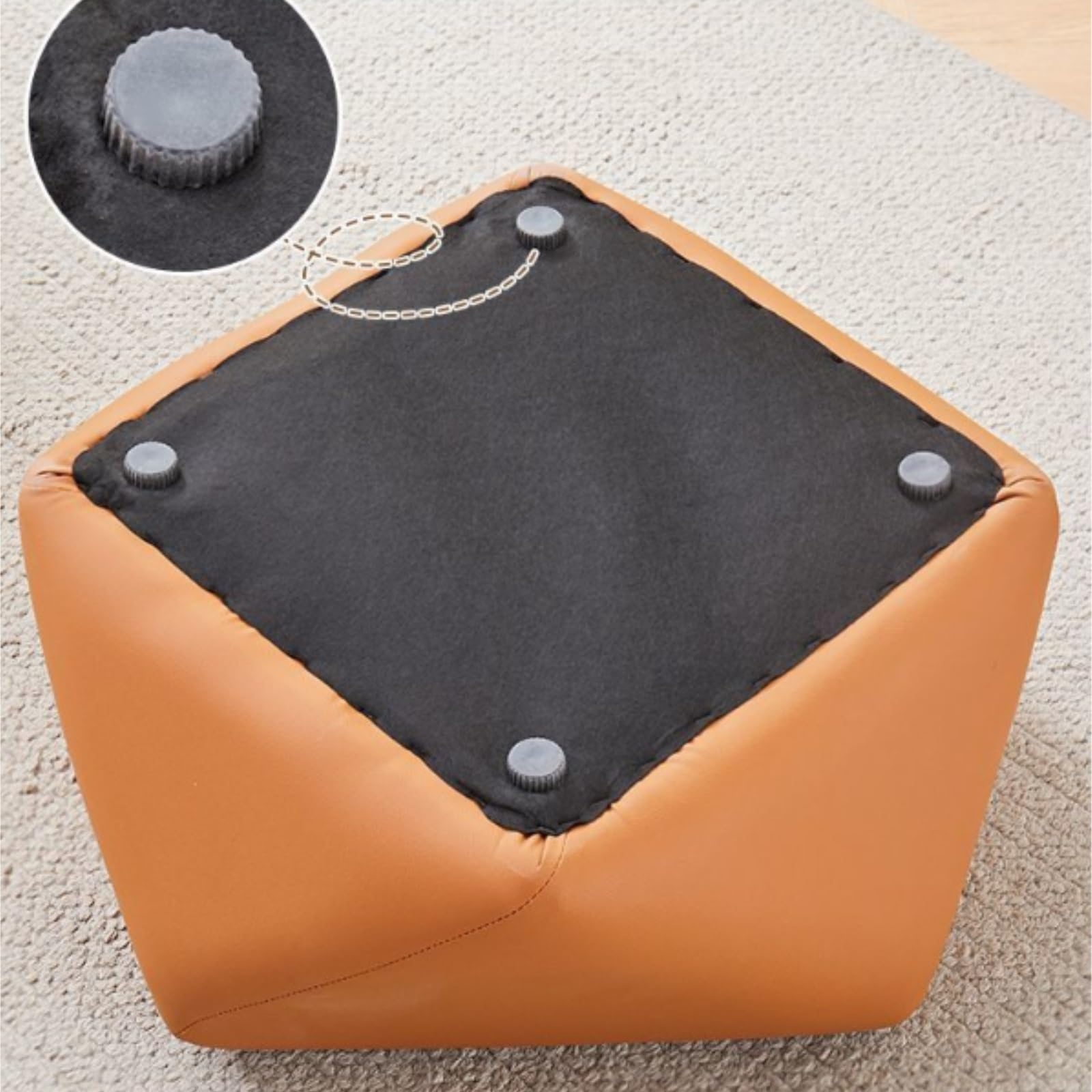 Ottomana Salón Taburete Bajo Octogonal Moderno De Cuero For Sala Estar Asiento Extra(Oranje)