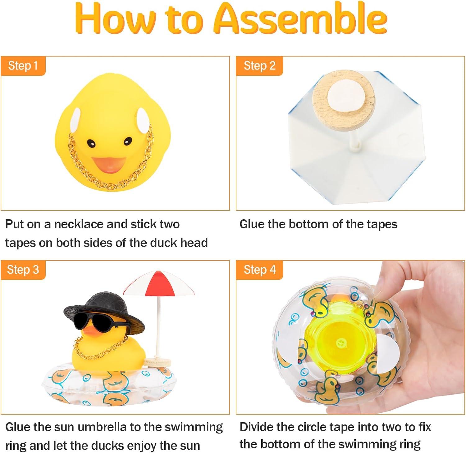 wonuu Rubber Duck Car Ornaments Dashboard Decorations for Cute Accessories with Straw Hat Necklace Sun Umbrella and Sunglasses, Blue