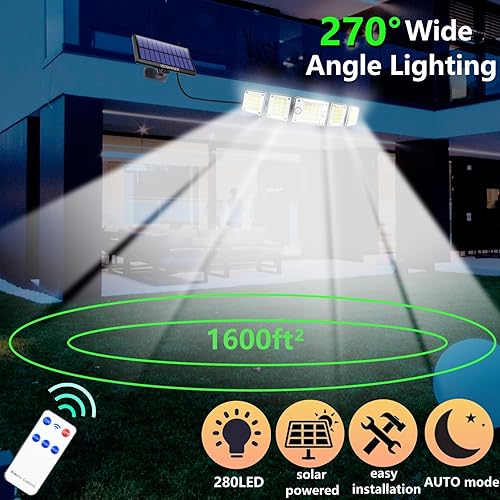 Miniatura 4 de Luces solares para exteriores de 240 2 con sensor de movimiento, impermeable, 560 LED, panel separado, cable de 16.5 pies, modo de iluminación del