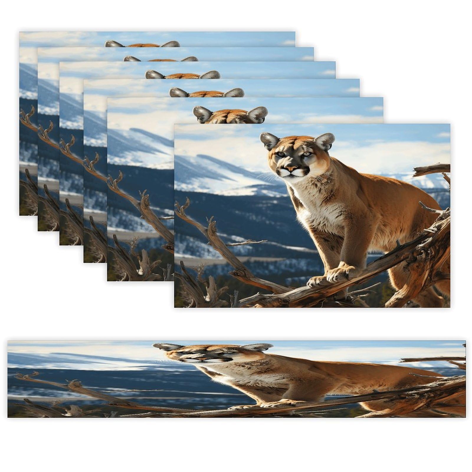Panther Mountain Lion Table Runner and Placemats of 6 Washable Heat Resistant Place Mats with Table Runner Vintage Holiday Table Mat Set for Holiday Party Kitchen Dining Deco