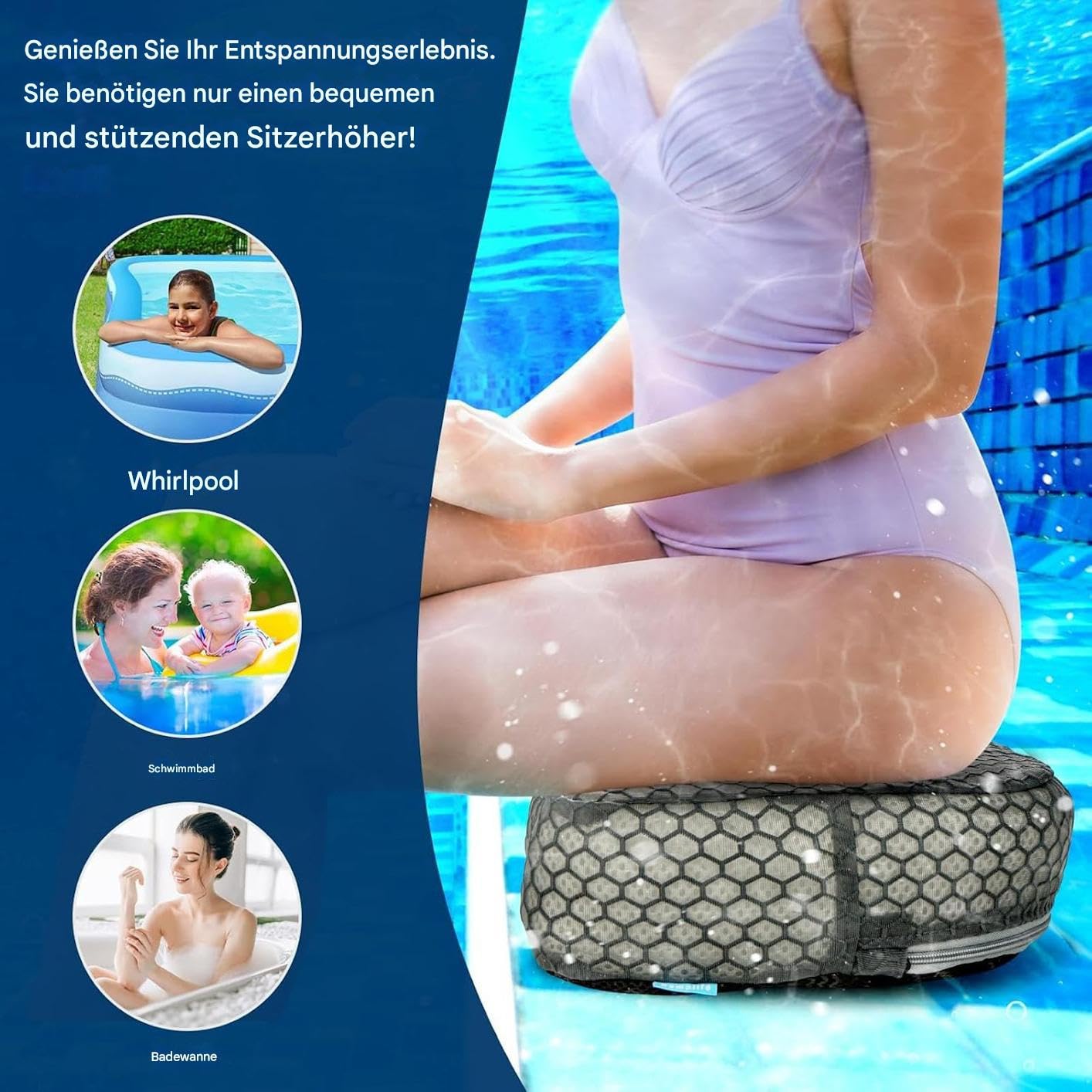 Siedzisko Do Wanny Spa Dla Dorosłych Antypoślizgowa Podkładka 3D Air Mesh | Siedzisko Podwyższające Dla Dorosłych Do Spa Dla Kobiet W Ciąży Basen Łazienka Kąpiel Ogród Kemping