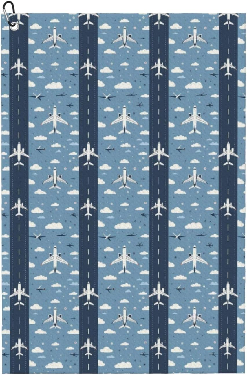 Airplanes and Runways Golf Towel with Clip Microfiber Golf Bag Towel Golf Gifts for Men and Women Golf Accessories Premium Golf Towels for Golf Bags