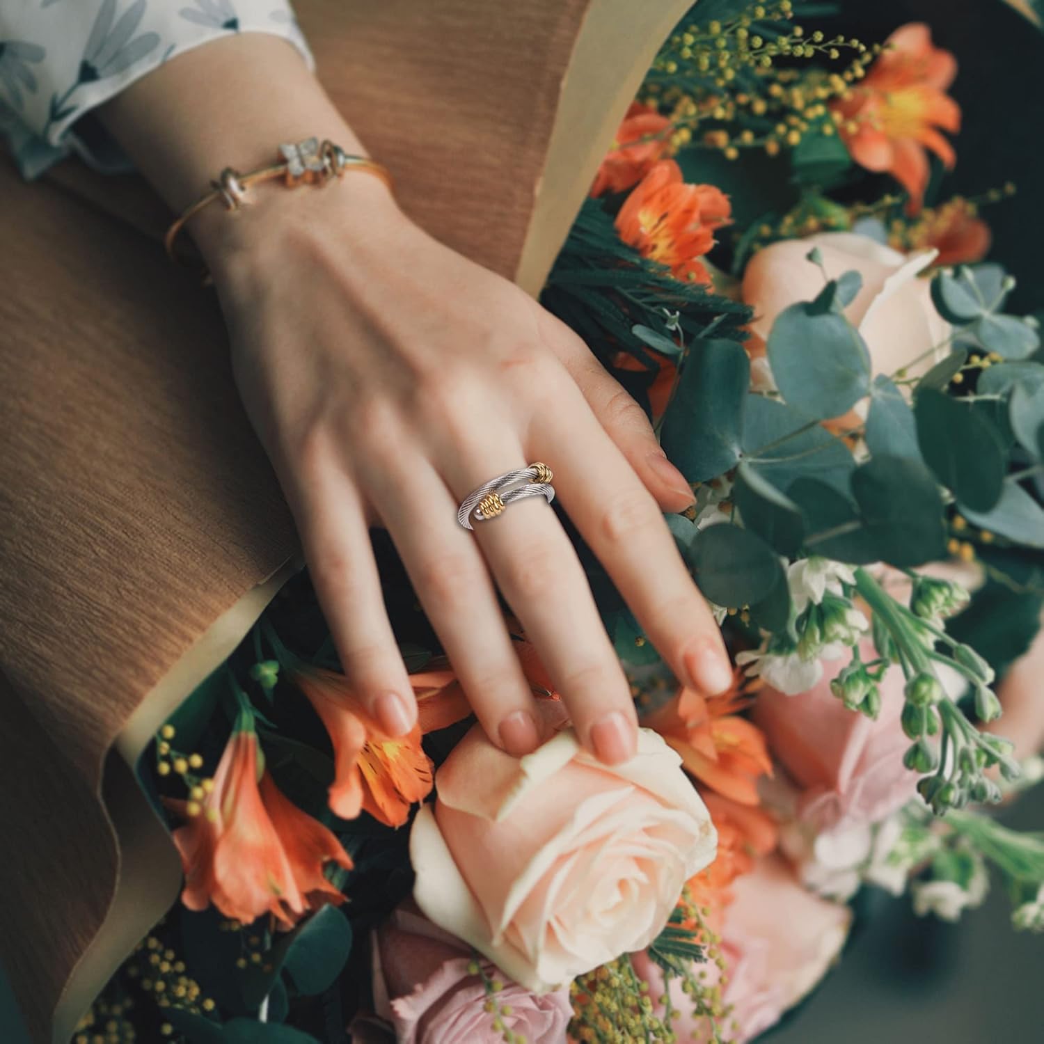 Cable Rings Vintage Twisted Open Ring for Women Adjustable Designer Fashion Brand Stainless Steel Jewelry with Gift Box - Image 2