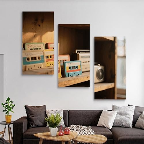 Miniatura 5 de KLJHNVBM 3 Panel Canvas Wall Art Vertical 16x32inch(40x80cm) Modern Artwork Prints Home Decor, Retro Cassette Tape Poster for Living Room, Bedroom,