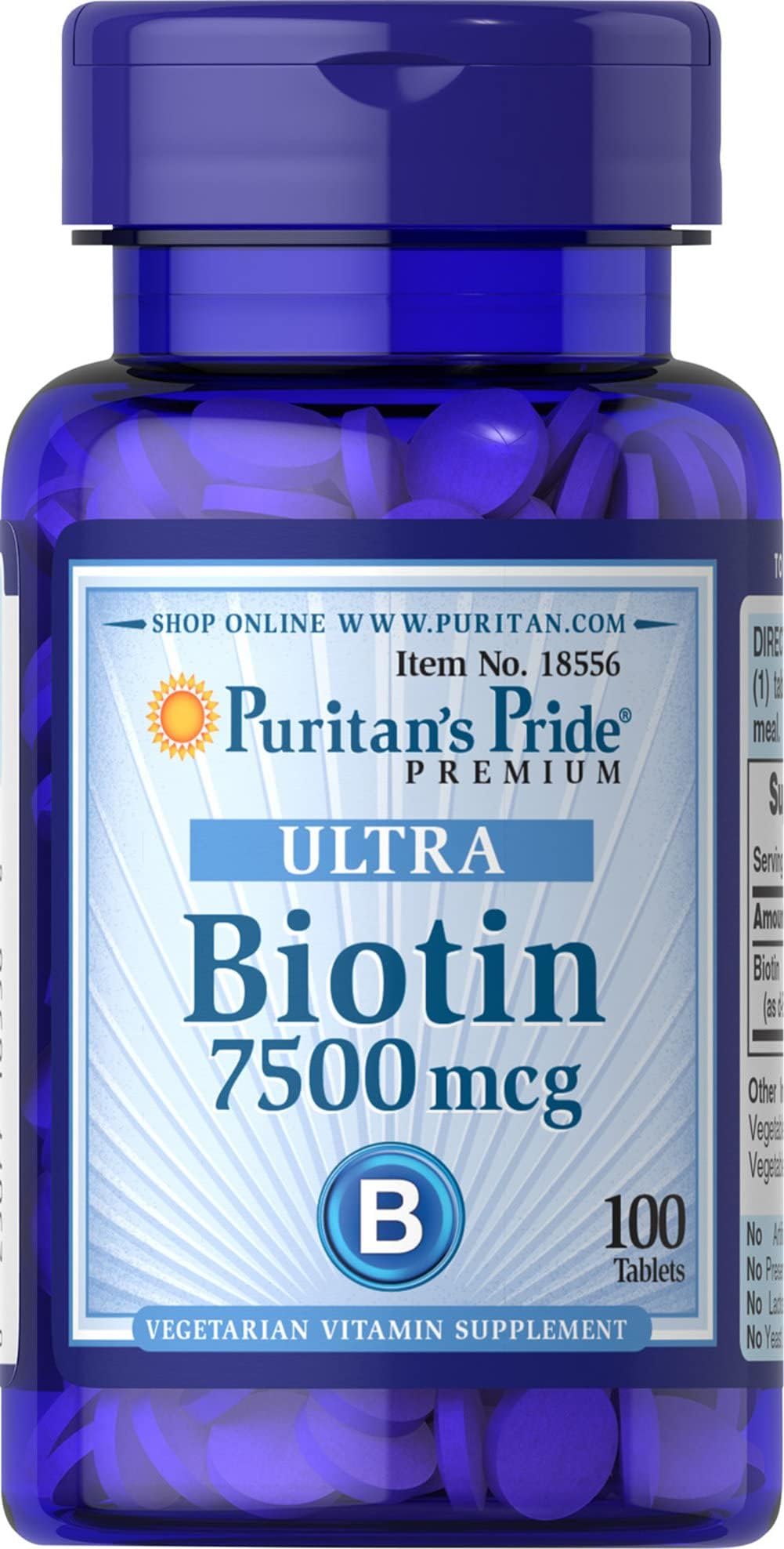 Biotin 7500 mcg, Healthy Hair Support, 100 Count, 100 Count (Pack of 1)