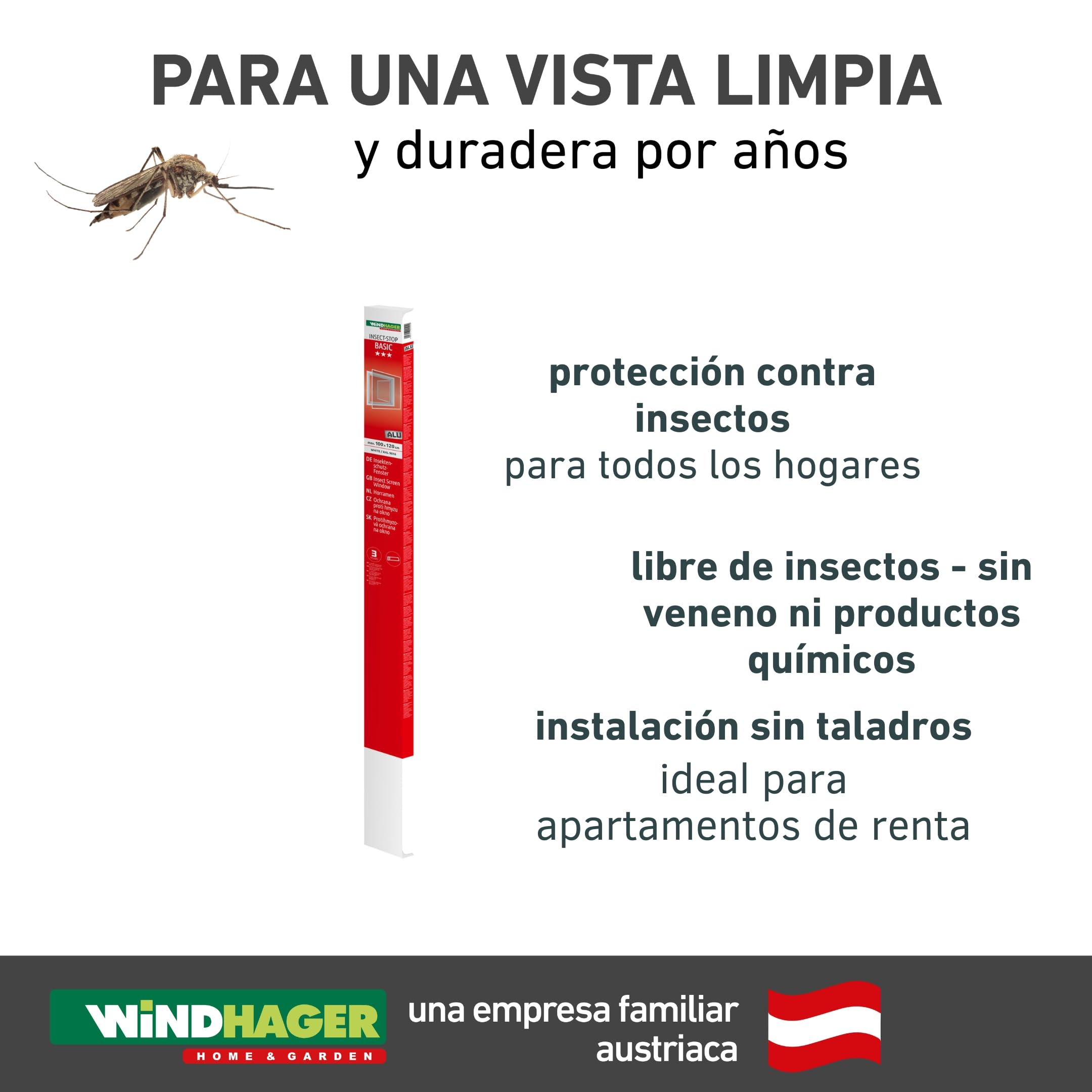 Windhager Mosquitera básica para ventana, marco tensor, mosquitera para ventana, kit de montaje 100 x 120 cm, color blanco, 04504