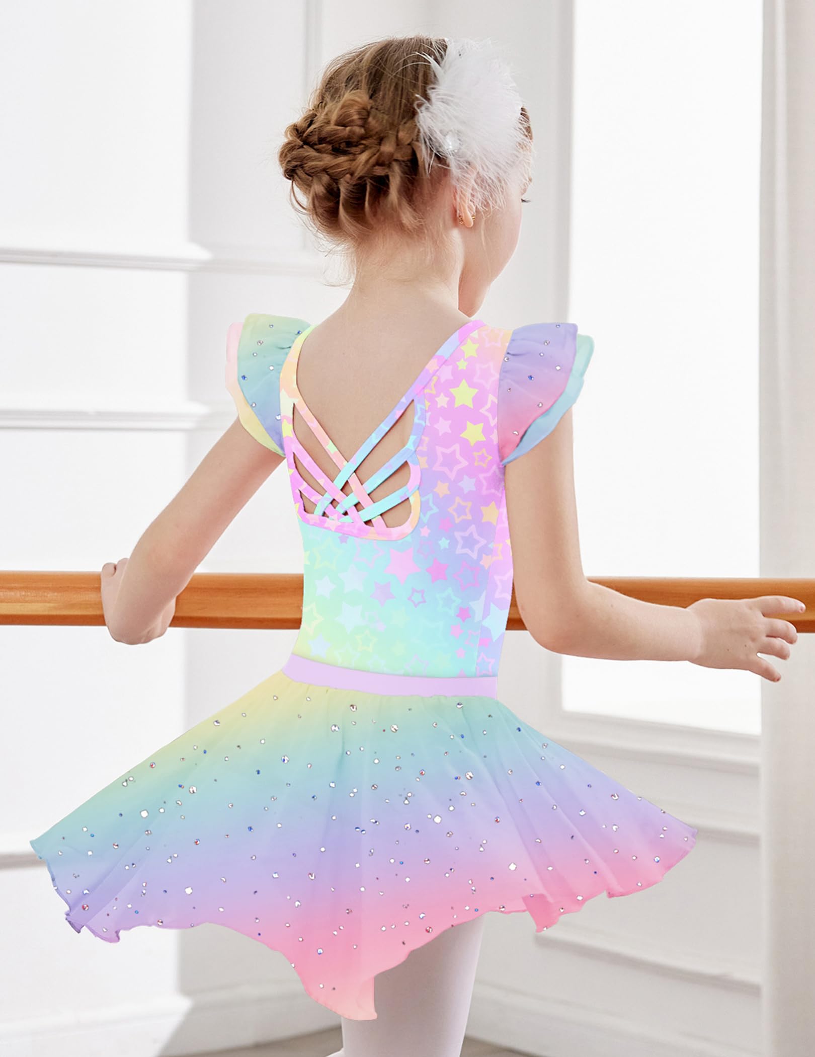 Arshiner Vestido Ballet para Niñas 2-9 Años Manga Corta Ropa Leotardo Algodón Vestido Baile con Purpurina para Niñas Traje Ballet Dos Piezas Cuerpo Baile con Tutú