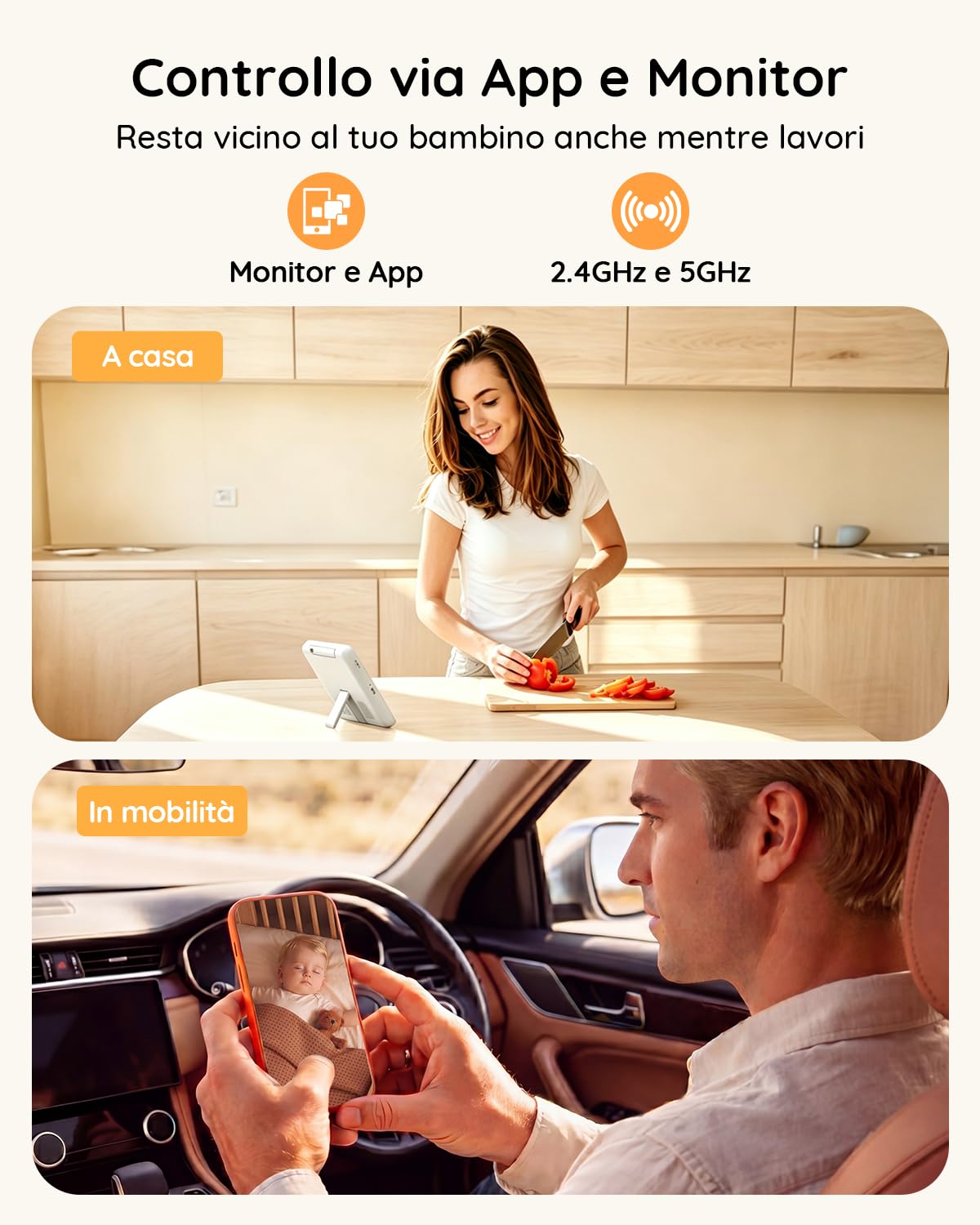 Boifun Baby Monitor 5.5" Video Audio 4MP 360° Zoom 4X WiFi AI Intelligente Audio Bidirezionale Luce Notturna 4000mAh