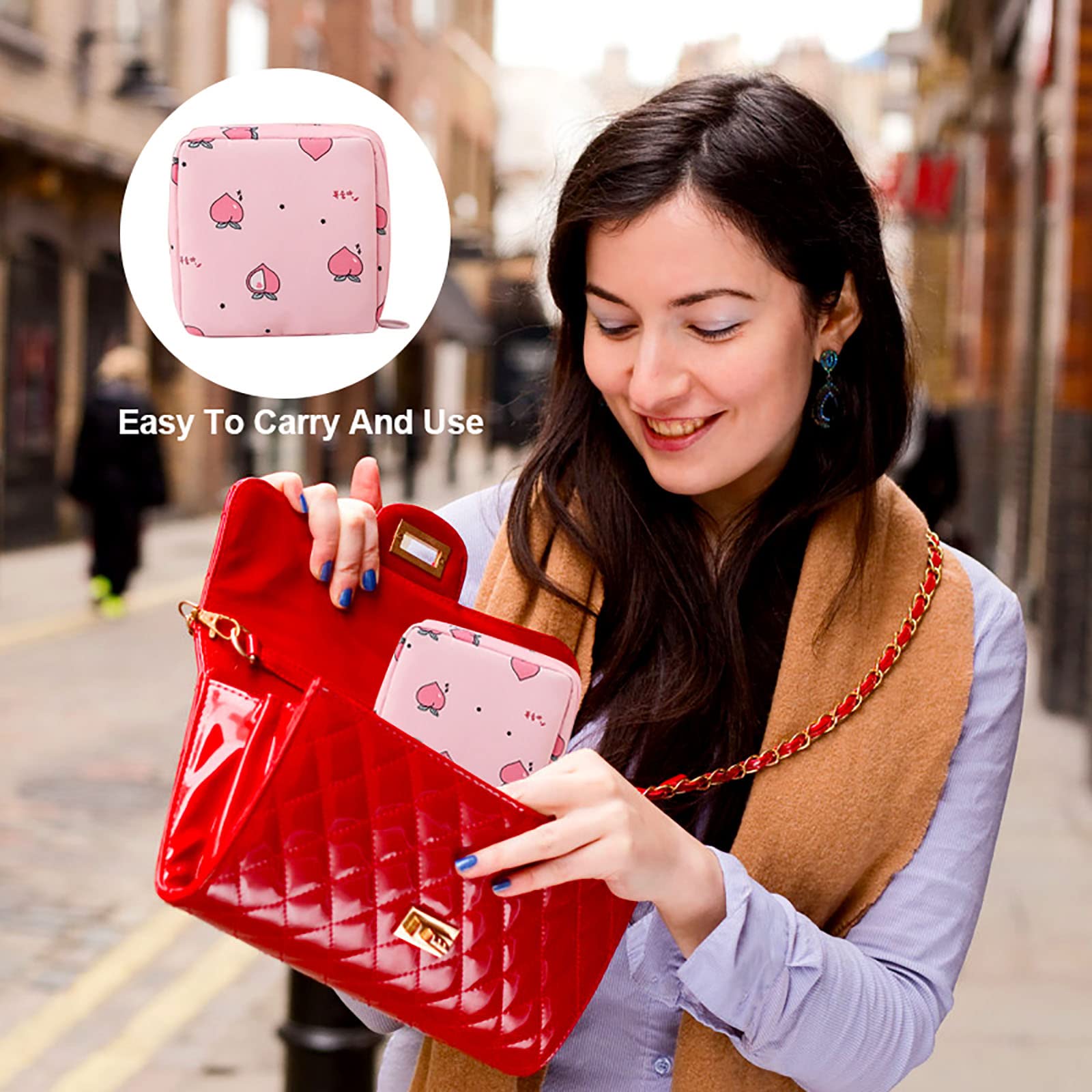 Paquete de 2 bolsas de almacenamiento de servilletas sanitarias, pequeña bolsa de almacenamiento portátil para taza menstrual, bolsa de almacenamiento para enfermería, bolsa de período menstrual apta 4