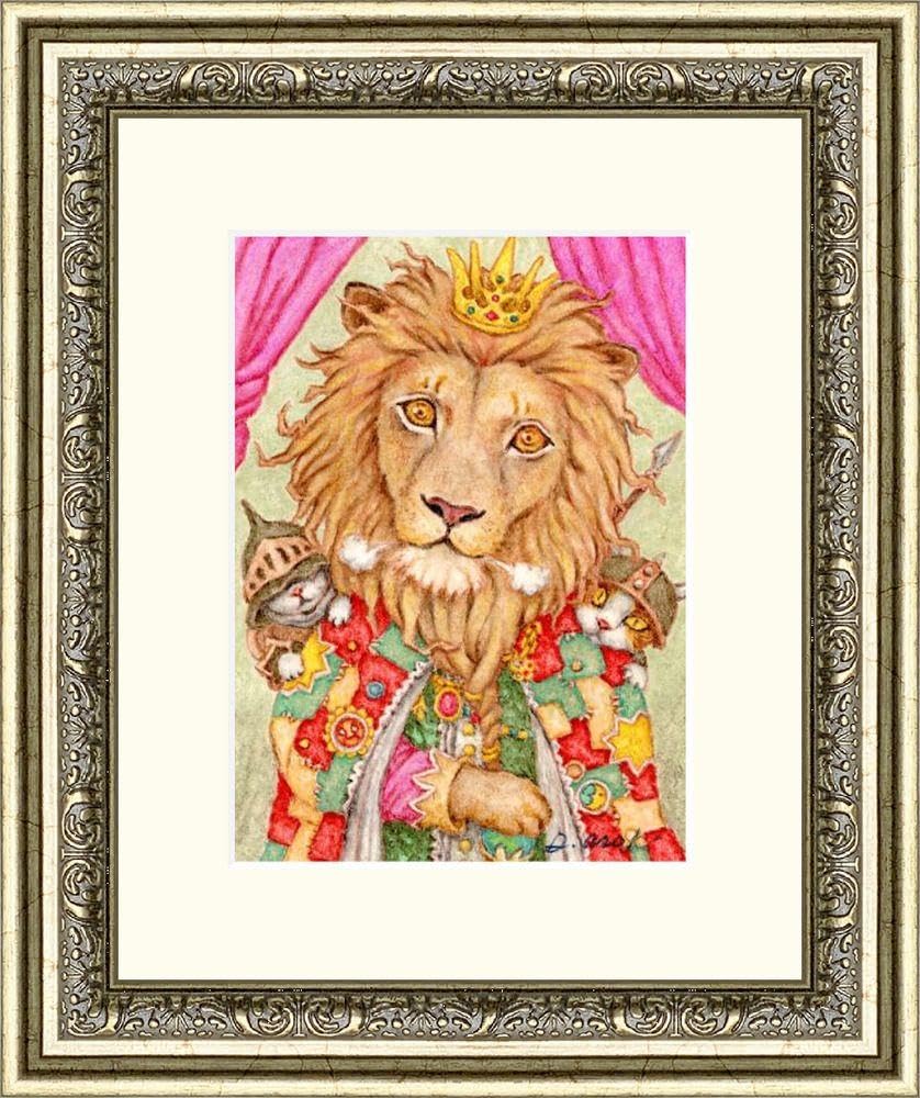 Amazon.co.jp: 原画 獅子王の憂鬱 （絵画 ライオン 猫 パステル画 