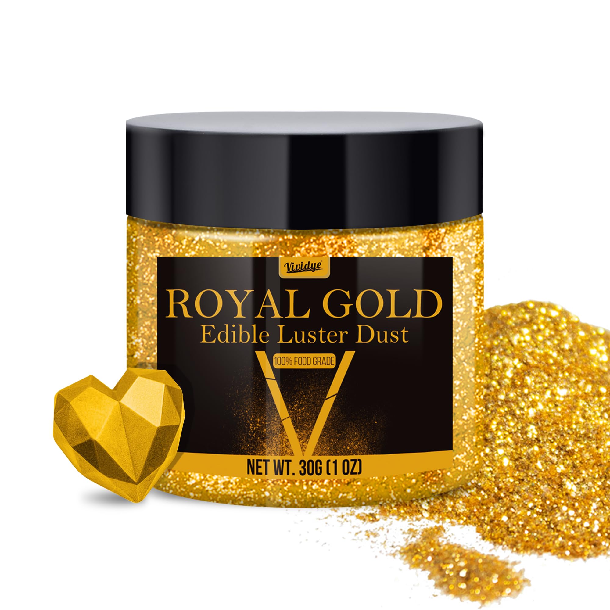 Edible Glitter Essbarer Glitzer - 30g Essbarer Glitzerpulver Glitzerstaub für Getränke, Lebensmittel, Kuchen - Essbares Metallisch Lebensmittelfarbe Glitzerpuder zum Cocktails,Torten(Königliches Gold)