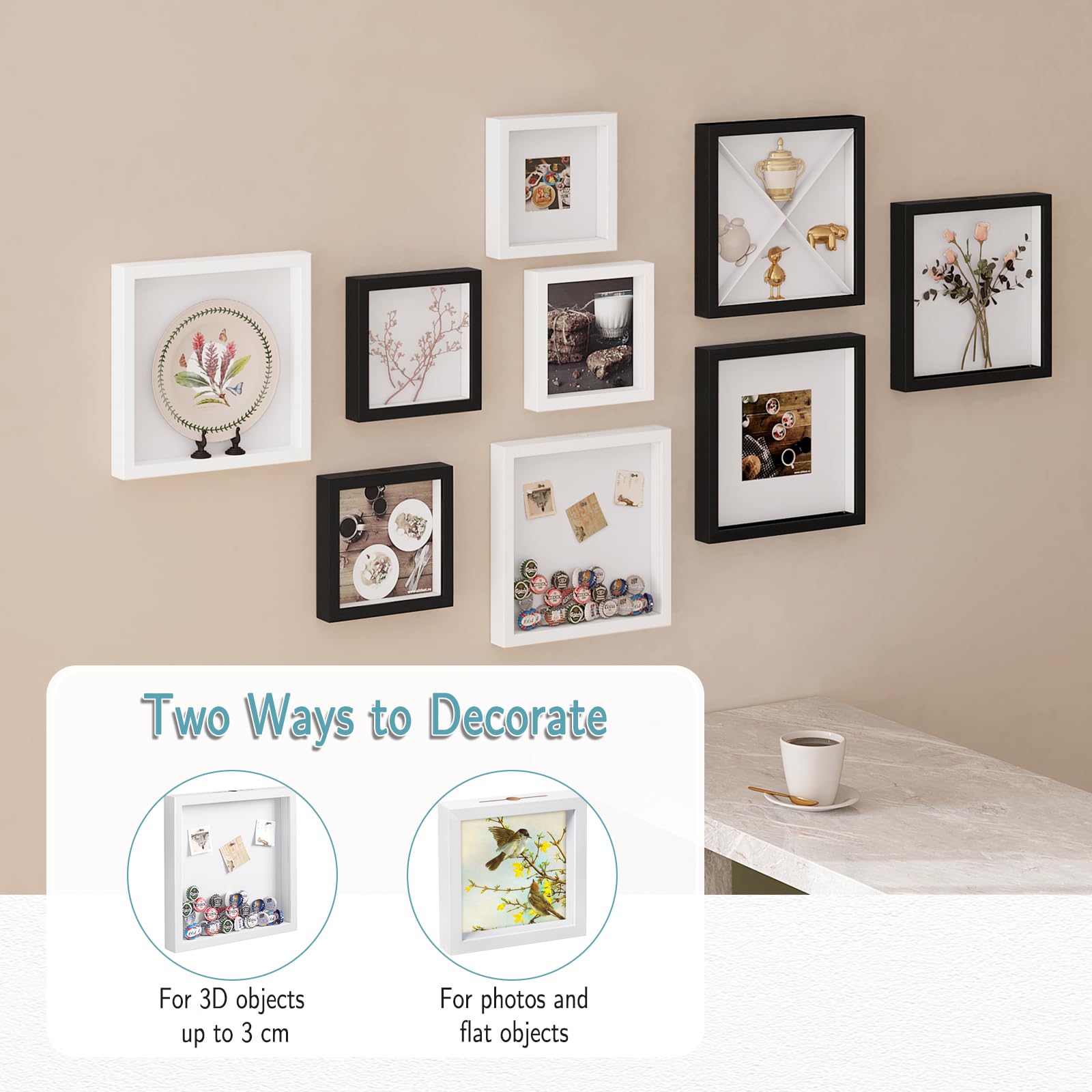 EUGAD Juego de 3 3D Marcos de Fotos Marcos con Profundidad 30x30cm, Marco de Objeto con Profundidad 3cm, Madera Marco para Colgar en la Pared o Escritorio, Blanco