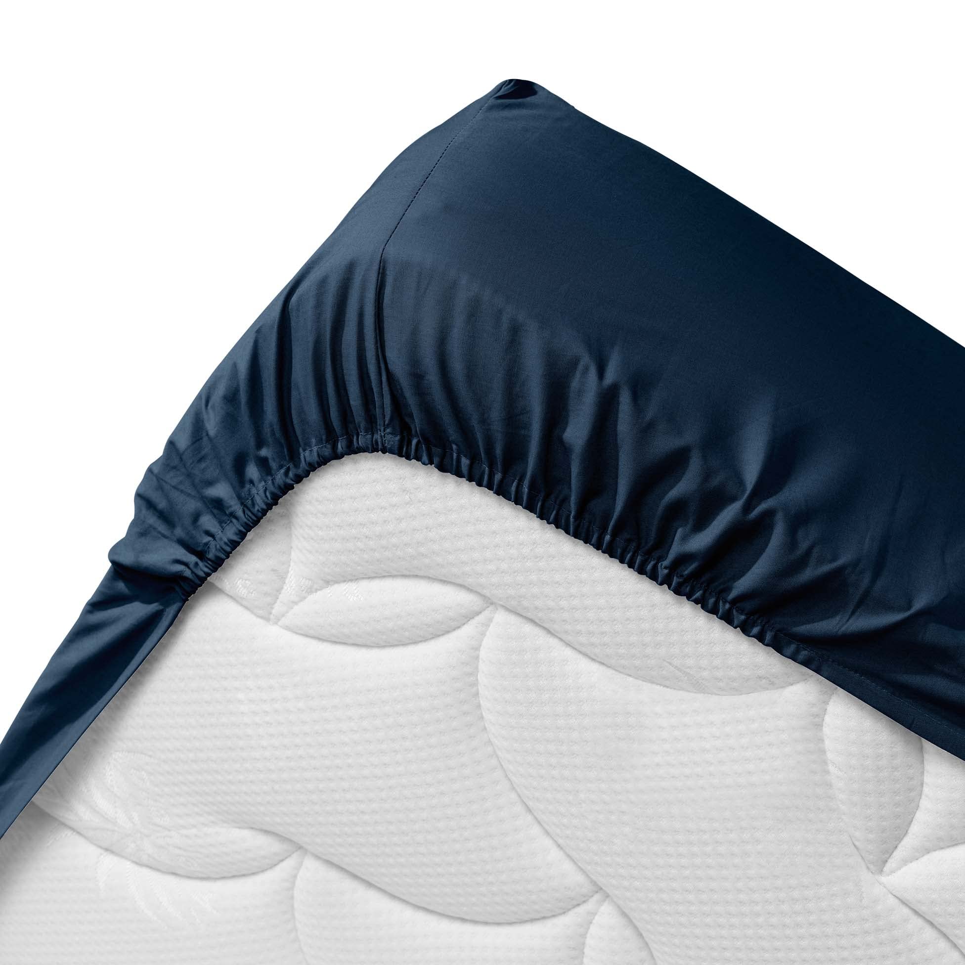 douceur d'intérieur, Biolina Fitted Sheet (140 x 190 cm) Midnight Blue, 100% Organic Cotton - Image 3