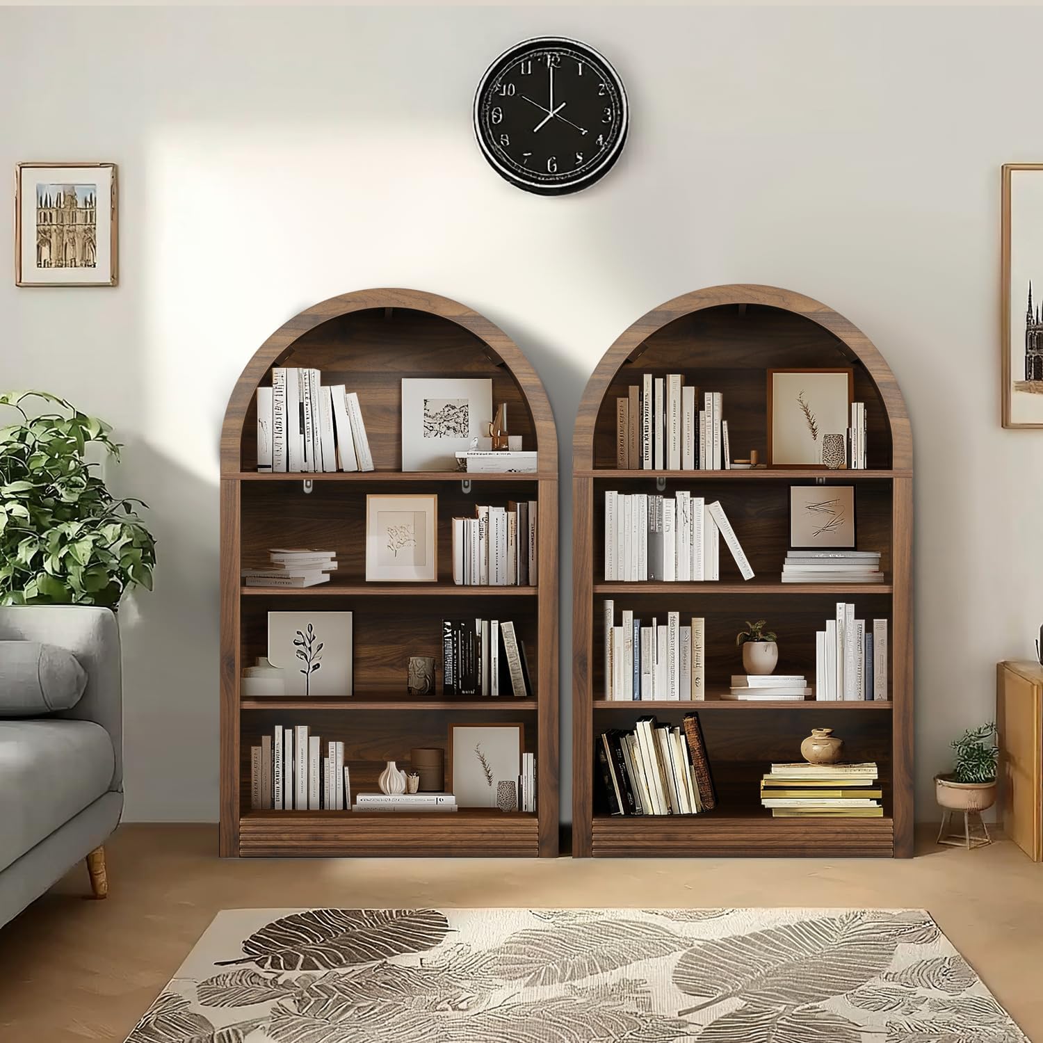 Bookcase, 4-Tier Tall Bookshelf, 47.6" Wood Open Display Floor Arched Book Shelf, Large Storage Organizer for Bedroom and Living Room Brown