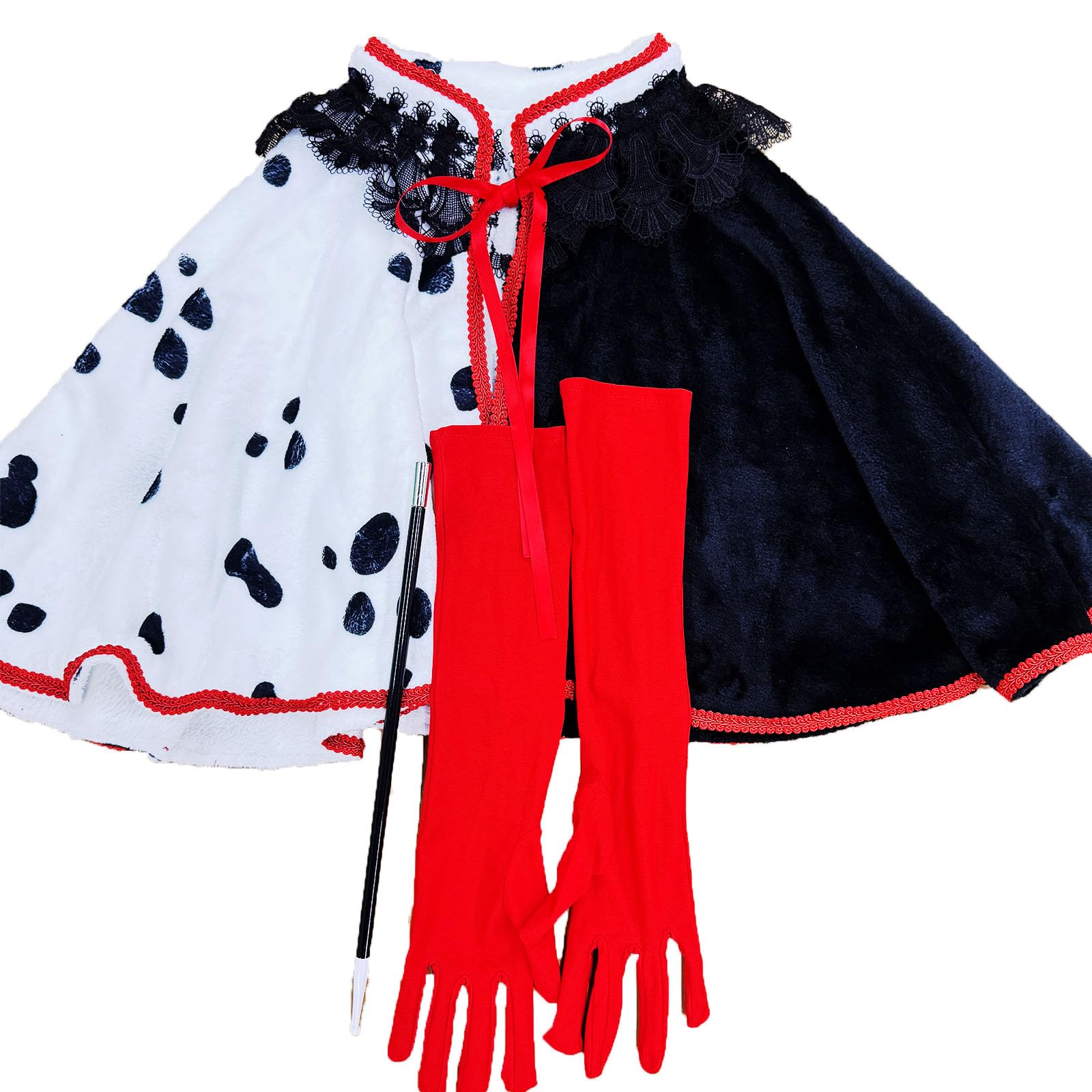CWDGAGANB Deville Costume Women Black White Devil Accessories Shawl Dalmatian Costume Adult with Red Gloves