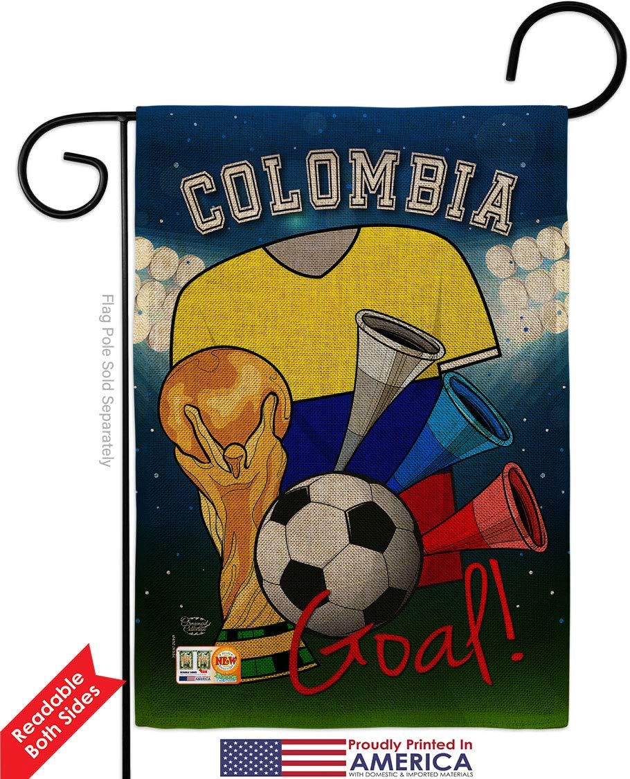 World Cup Colombia Soccer Burlap Garden Flag Set Wall Hanger Sports Game Goal Ball Football Entertainment Activity Physical Small Decorative Gift Yard House Banner Double-Sided Made In USA 13 X 18.5