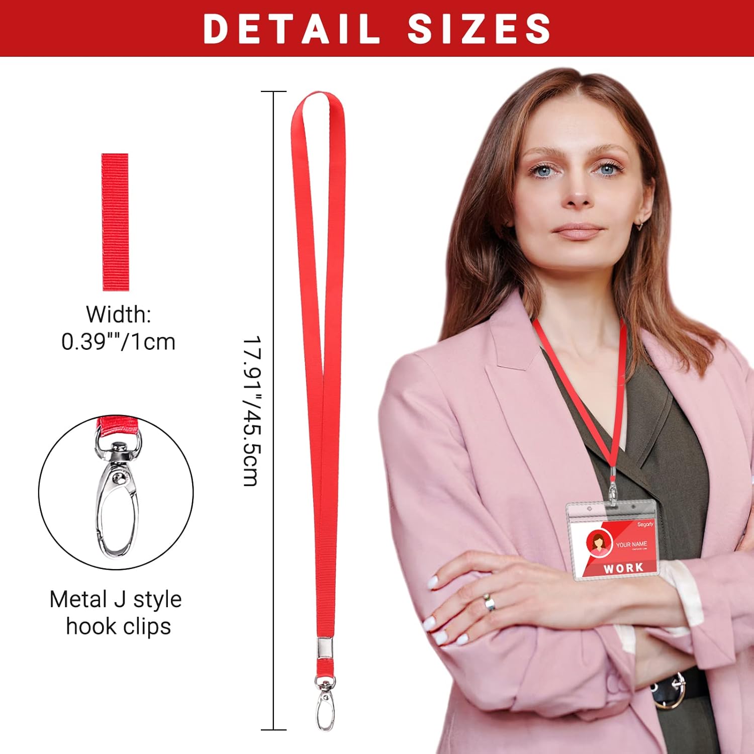 Segarty Lanyards for ID Badges, 100pcs Bulk Red Key Name Card Neck Badge Lanyard Nylon Strap with Swivel Clasps Hooks Clips for Adults Kids Office School Teachers Students Cruise Employees