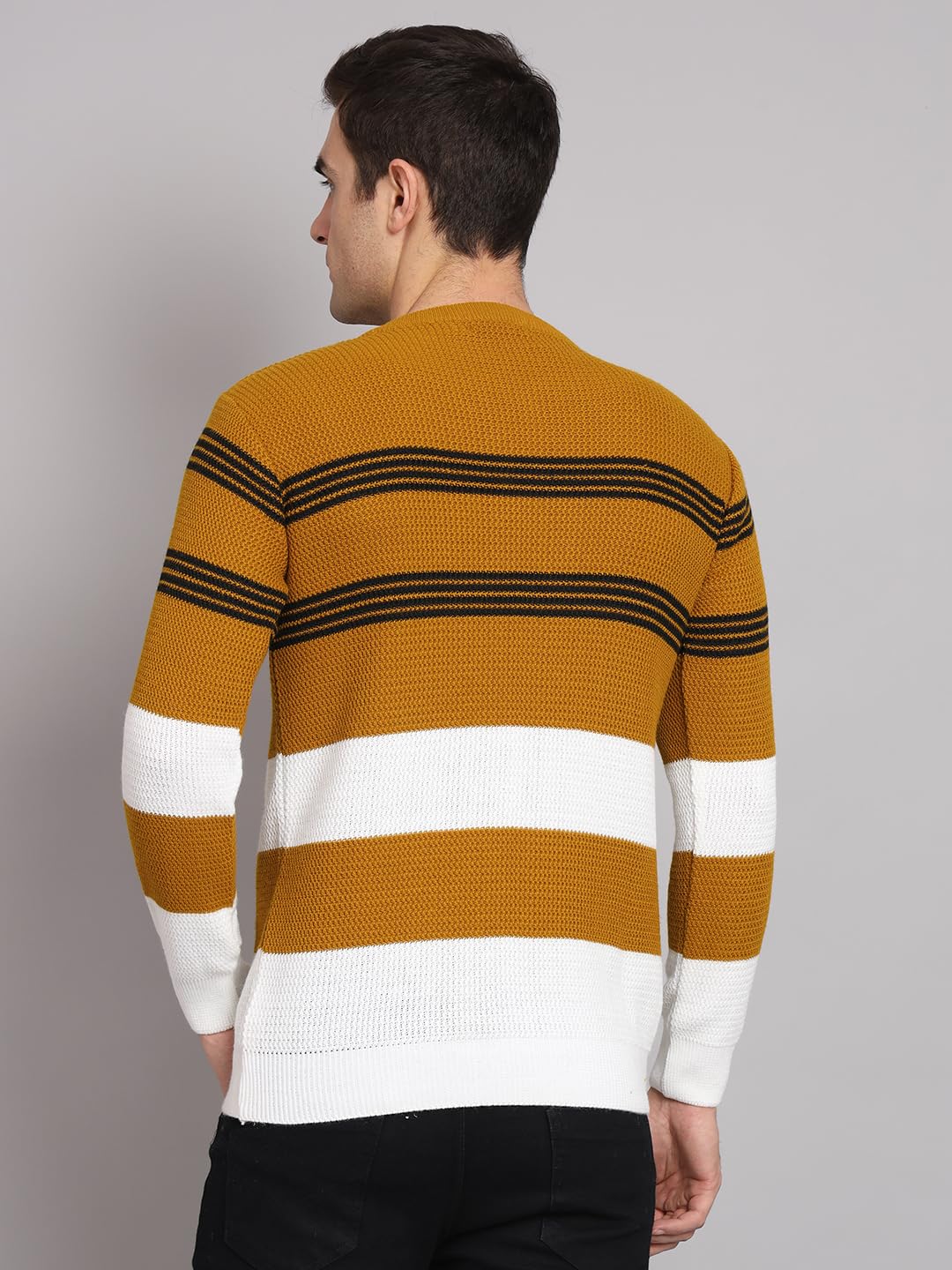 eWools Men's Winterwear Woolen Striped Cardigans Sweaters (Gold, X-Large) - Image 2 thumbnail