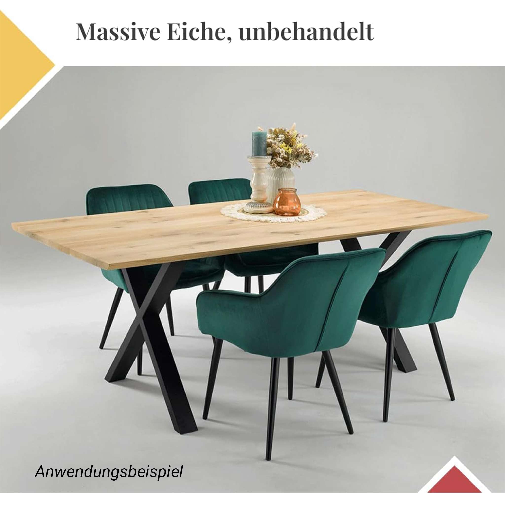 Tischplatte aus Eiche massiv 180 x 90 cm | Massiv & Rustikal, Echtholz, Schreibtisch oder Esstisch geeignet, DIY-Tisch, Kante Swiss