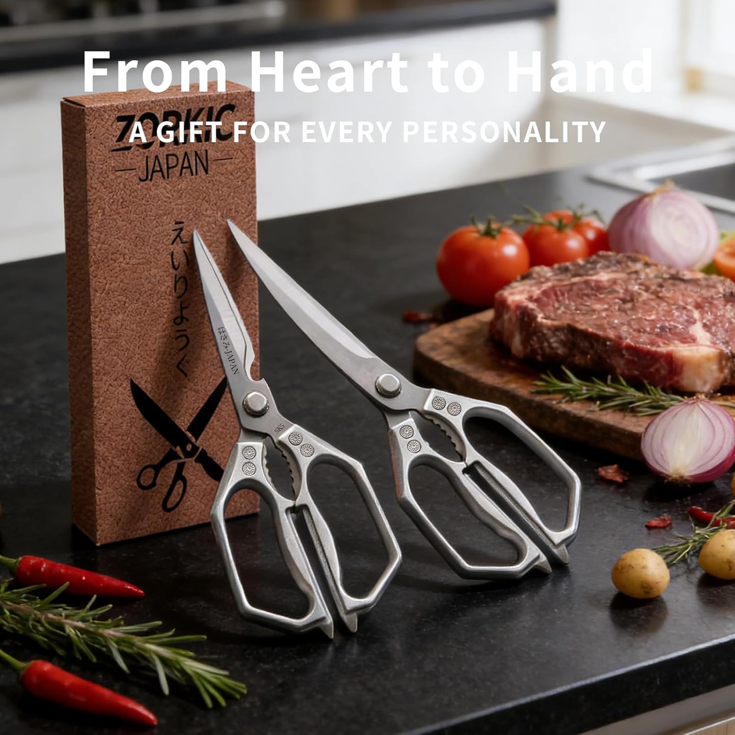Kitchen Scissors Set Silver - Kitchen Shears for Food, Sharp BBQ Meat Cutting Scissor, Heavy Duty Poultry Shear for Food, Japan Cooking Scissors, Chicken Shears Gifts for Men Women