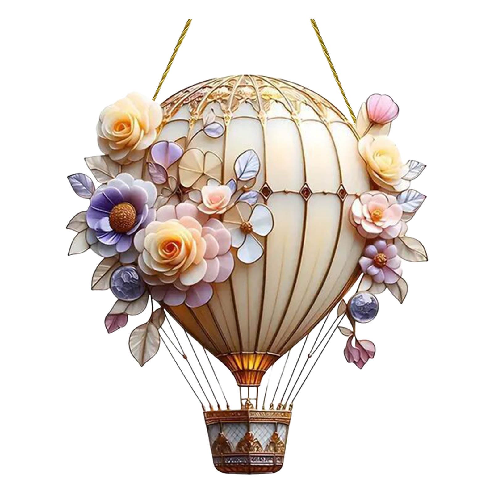 Hot Air Balloon Stained Sun Catcher,Hanging Acrylic Solars Hot Air Balloon Lantern with Flickering Flame for Outside Window Home Decorations for Garden Patio Porch Yard Party Gift Decor (H)