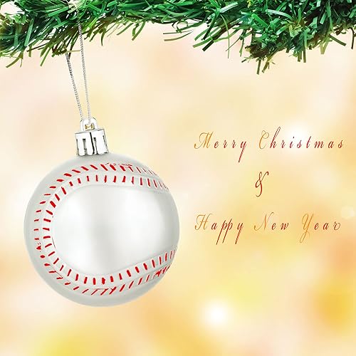 Miniatura 3 de Zhanmai Adornos navideños de béisbol y sóftbol de 2.4 pulgadas, de plástico, grandes colgantes para decoración de árbol, tema deportivo clásico,