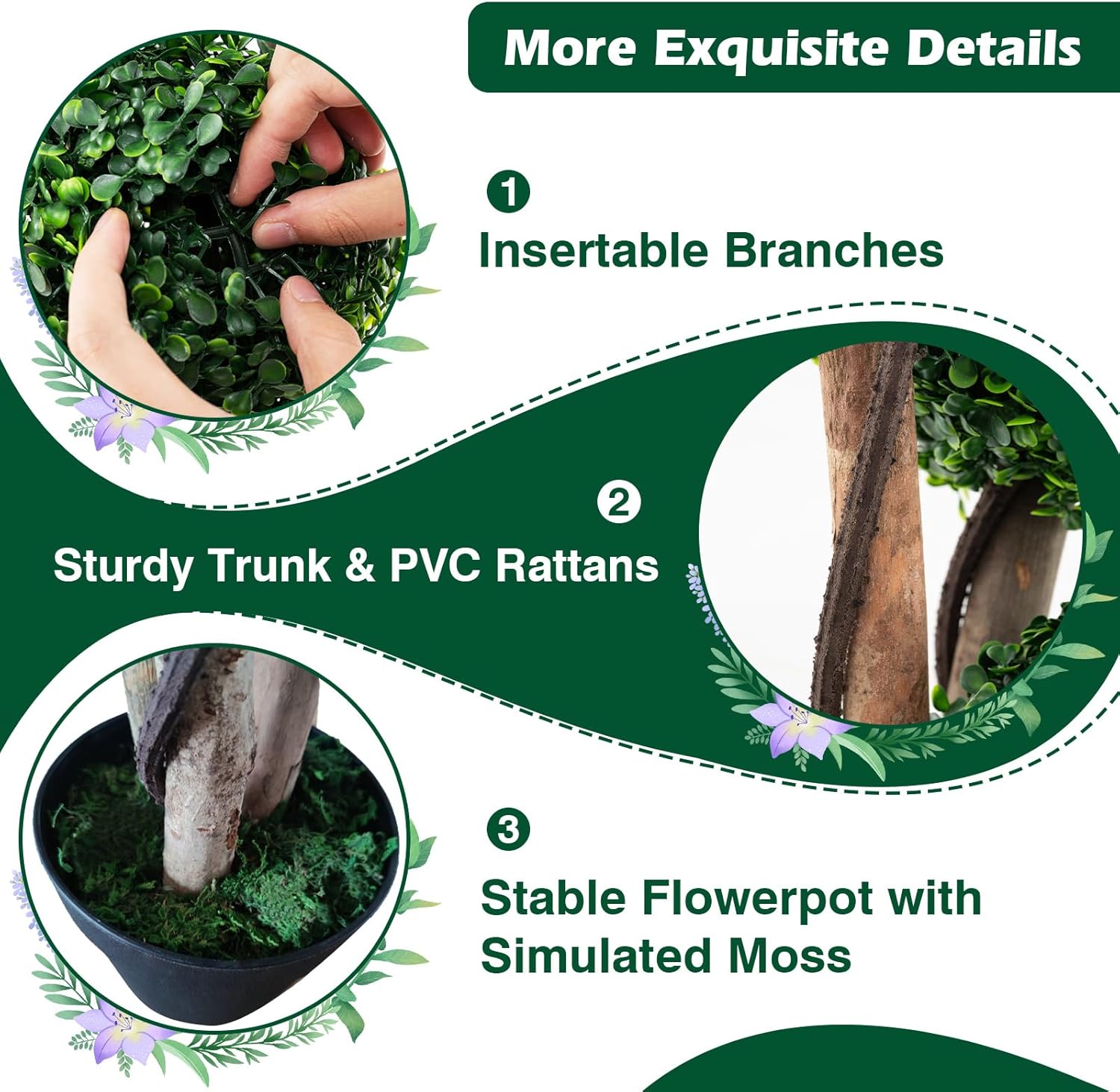 Goplus 3ft Artificial Boxwood Topiary Ball Tree, 2 Pack Faux Potted Plants with Solid Wood Trunks, Mimic Rattans & Moss, Fake Evergreen Artificial Topiary for Indoor Outdoor Home Front Porch Decor