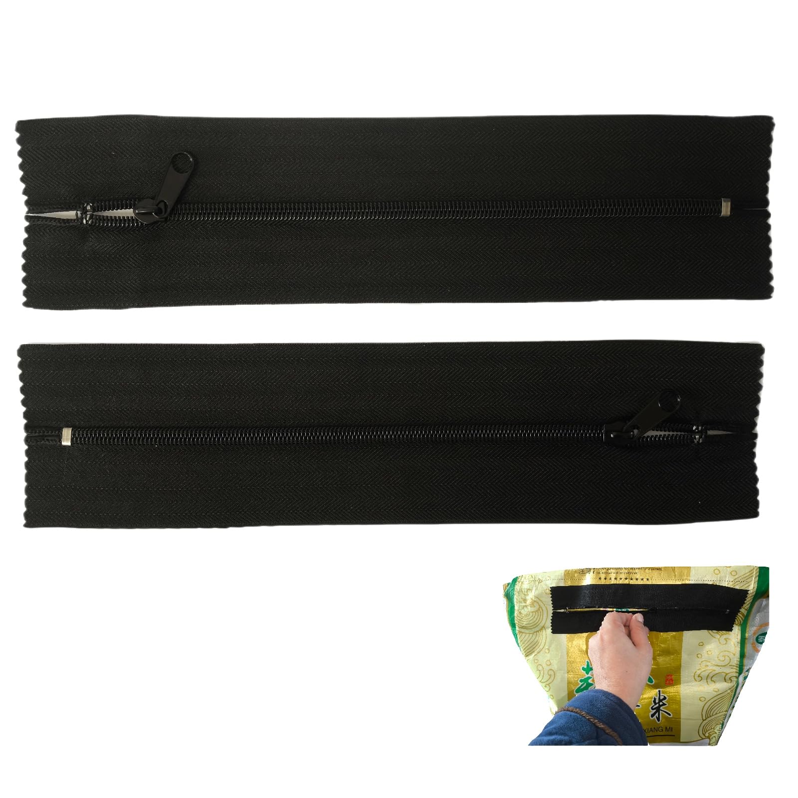 Multi-Functional Adhesive Zipper 2-Pack - Self-Sealing Zipper for Dog Food Bags, Cat Food Bags, Rice Storage, Flour Bags - Easy Open & Store, Waterproof & Airtight (25cm x 4cm)