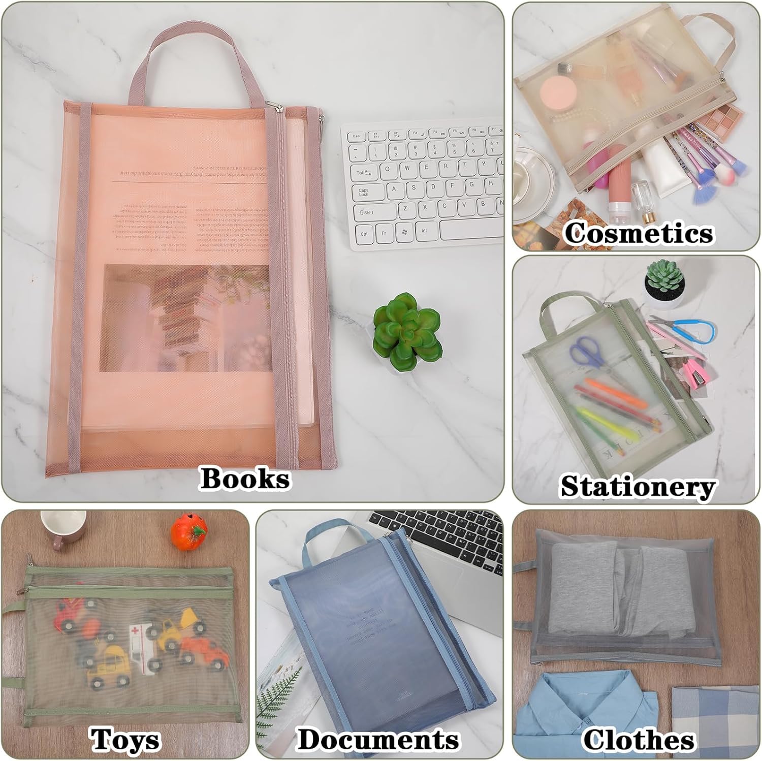 Transparent Mesh Zipper Bag A4 – Double Compartment Document Organizer with Handle for Office, School & Home 2