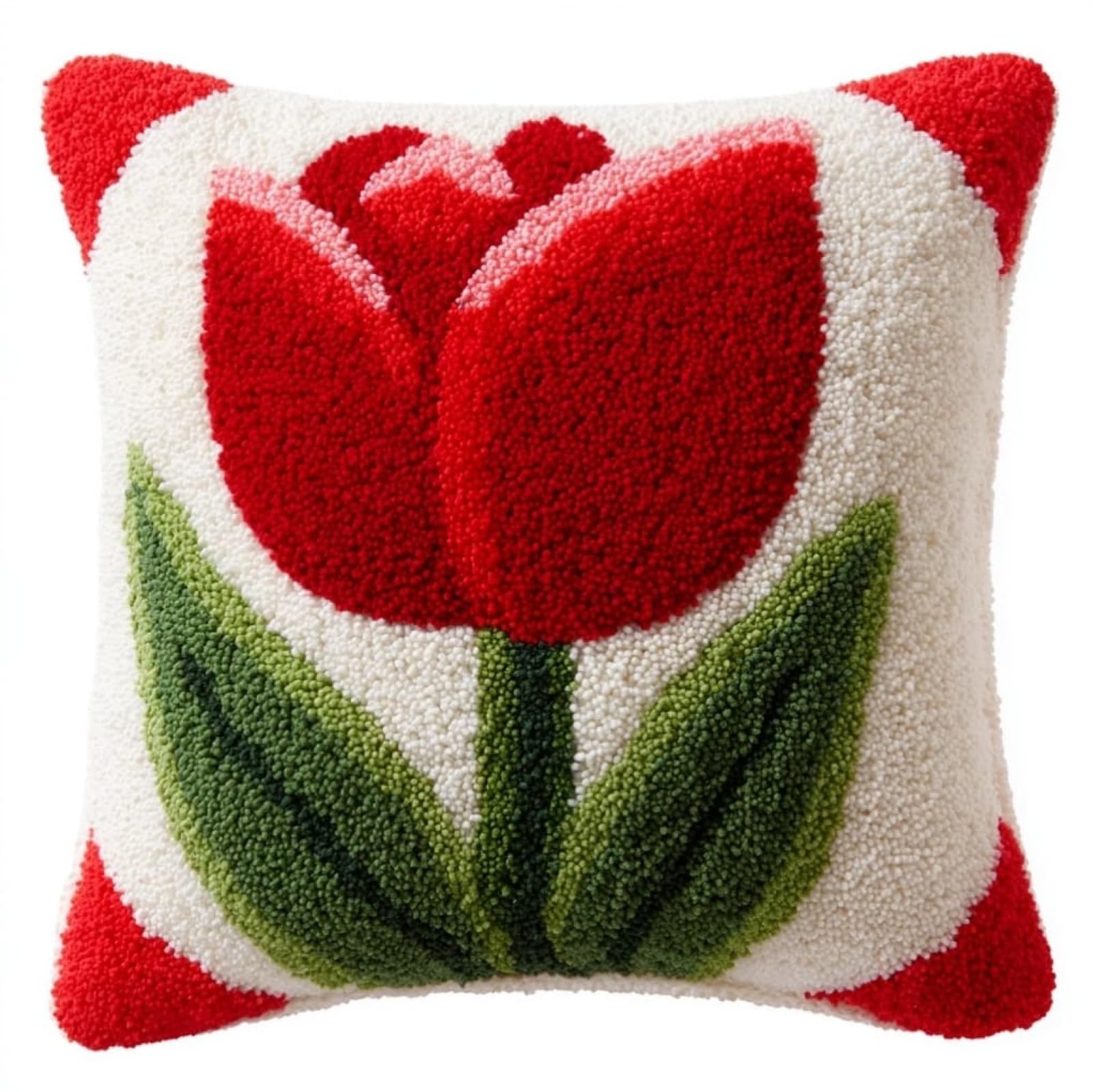 AxiangziK Handmade Latch Hook Cushion Kit 17x17 Inch,Red Tulip Flowers Complete DIY Pillow Making Kit for Home Decor - Bedroom Throw Pillow Craft Gift