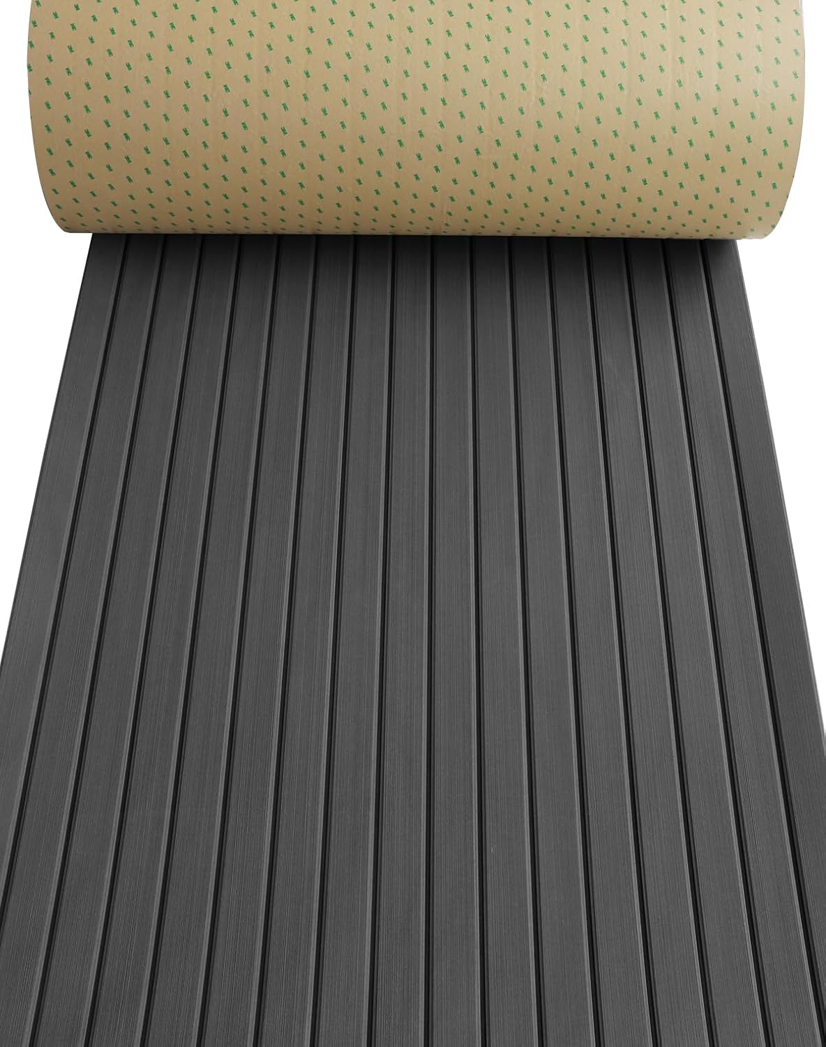 Boat Flooring with 3M Adhesive EVA Foam Boat Decking Non-Slip Boat Flooring Sheet, Boat Foam Flooring Marine Carpet Faux Teak EVA Foam Sheet for Yacht Fishing Boat Kayak Motorboat RV Floor Helm Pad Dark Grey with Black Seam 94.5"x 17.1" - 11.2sqft