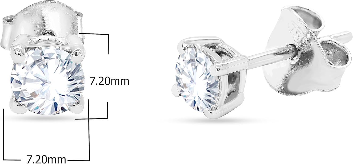 18K White Gold Plated Sparkling CZ Diamond Stud Earrings 925 Sterling Silver Cubic Zirconia Stud Earrings Hypoallergenic Simulated Diamond Stud Earrings for Women 4MM-10MM - Image 3