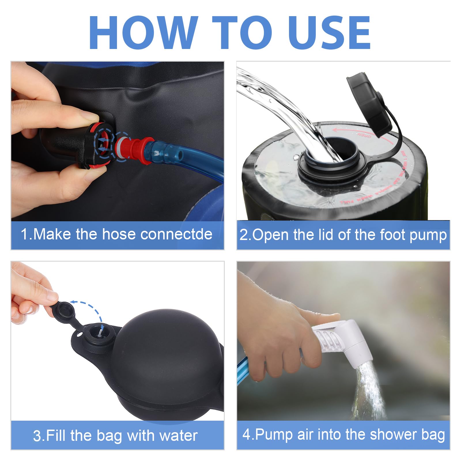 Doccia da Campeggio Portatile 12 L con Display e Pompa a Pedale | TPU resistente, sacca pieghevole, finestra trasparente, doppio raccordo, tubo rimovibile, getto regolabile, spiaggia, animali