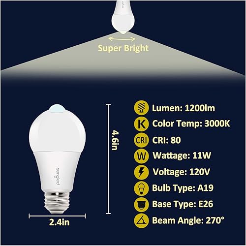 Miniatura 7 de Sengled Bombilla con sensor de movimiento A19 para exterioresinteriores de 11 W (equivalente a 75 vatios), bombilla blanca suave con sensor de