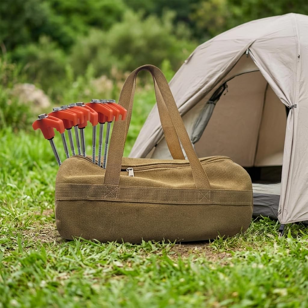 Piquetas Camping parutocaravancero, 25 cm Hexagonales, Piquetas para Suelos Duros con Bolsa Lona y Piquetas Camping Reforzadas, 8 Unidades