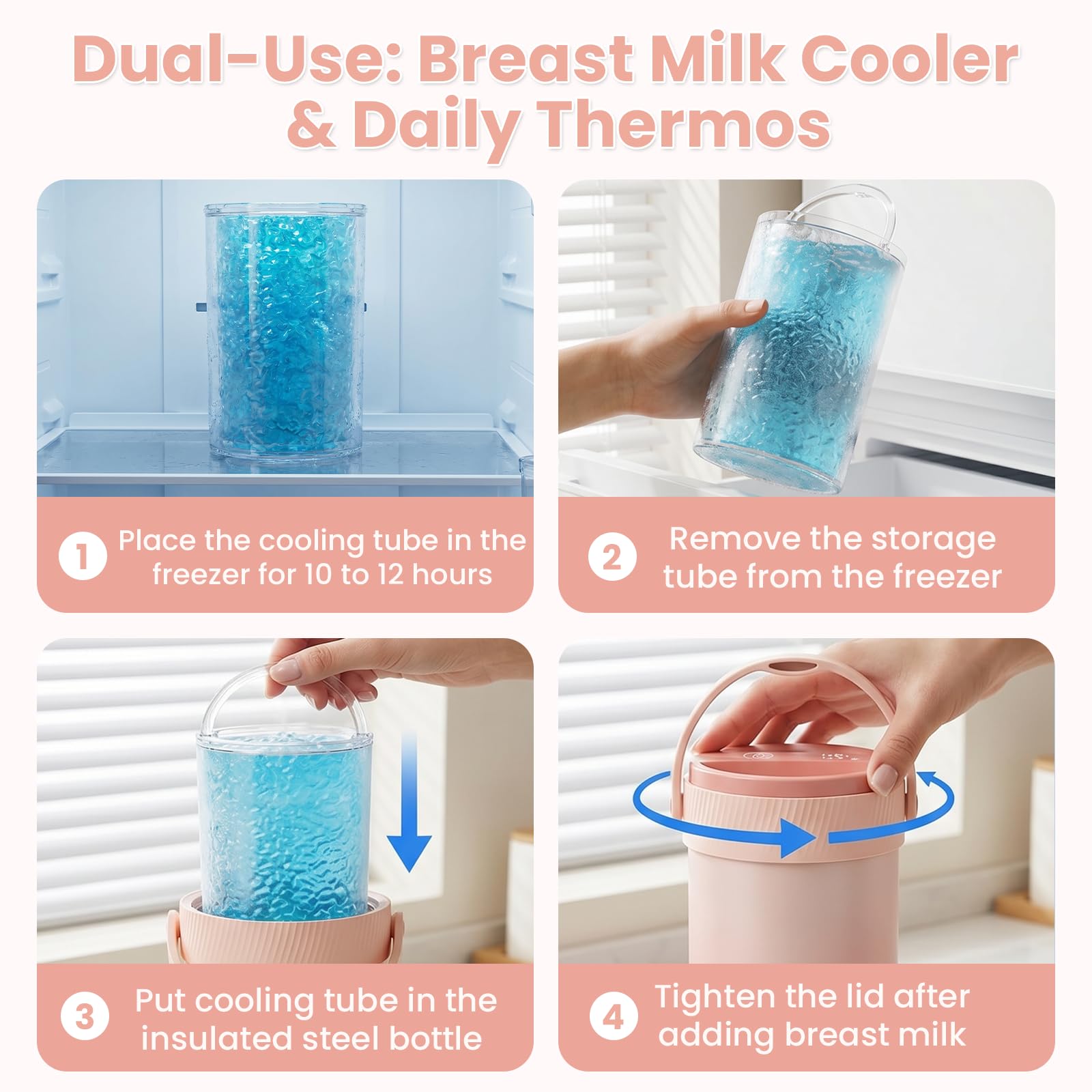 Bouteille isotherme portable pour lait maternel – Refroidissement double couche 24 h, longue durée de vie de la batterie nécessaire pour les voyages, le travail, le pompage de nuit pour répondre à vos