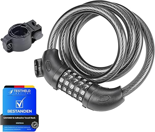 GRIFEMA GAK1203-12 - Candado antirrobo para bicicleta, bloqueo de cable de seguridad con combinación de 5 dígitos para bicicletas, motocicletas,