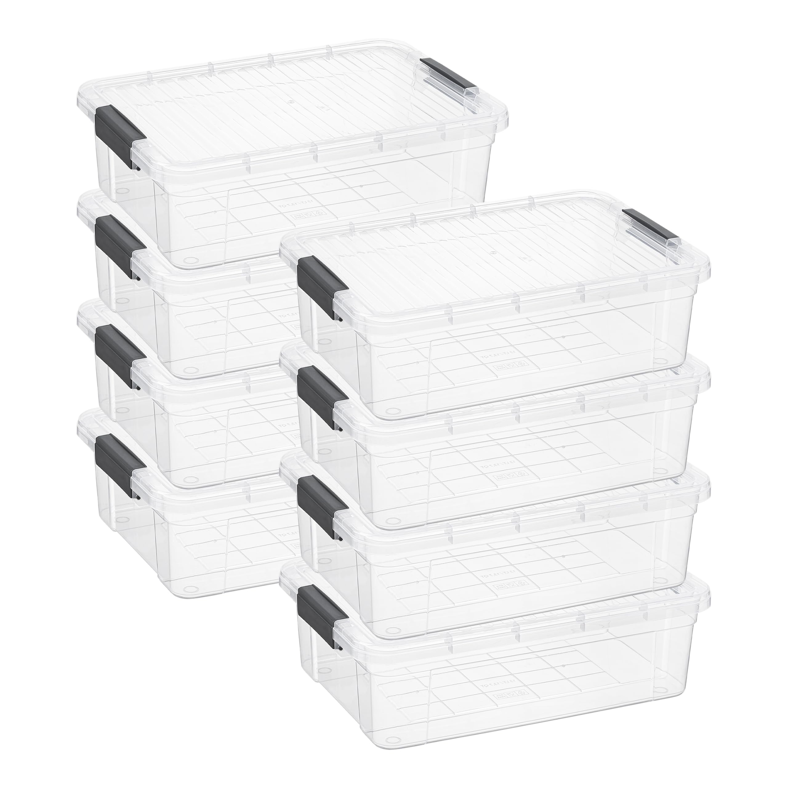 Superio 13.7 Quart Clear Plastic Storage Bin with Lid, Stackable Organizer Box, BPA-Free Storage Container for Home, Garage, School &amp; Office, 8 Pack