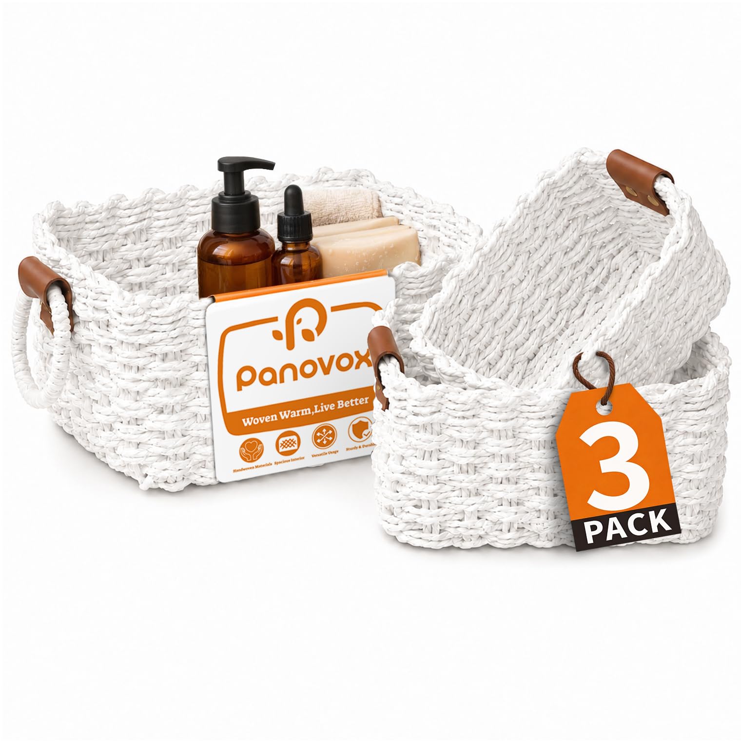 Small Wicker Baskets - 3 Pack for Shelves -12 Small Wicker Baskets - 3 Pack for Shelves -12
