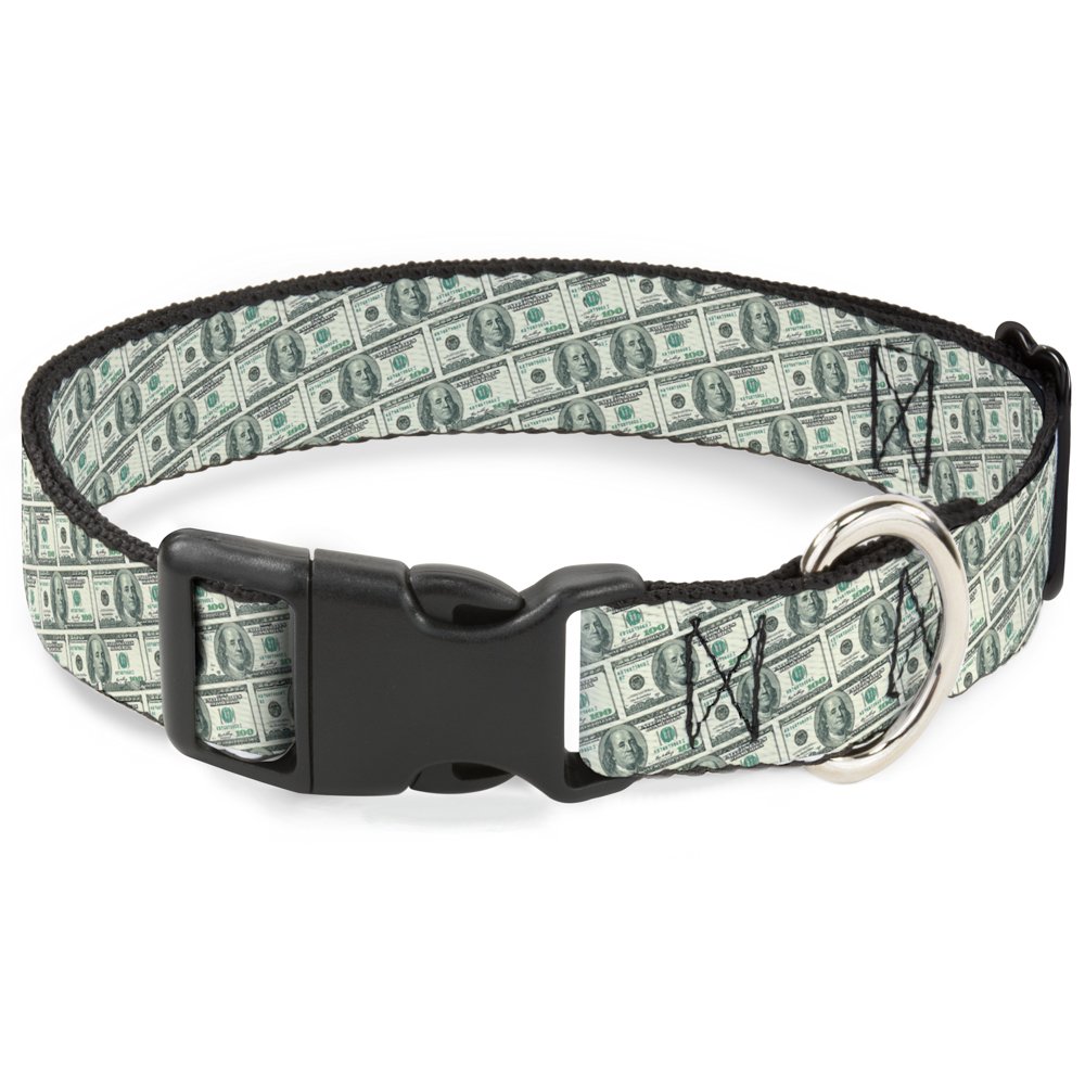 Collar de plástico con clip de 1/2 pulgada ajustable y resistente para cachorros motivo dinero