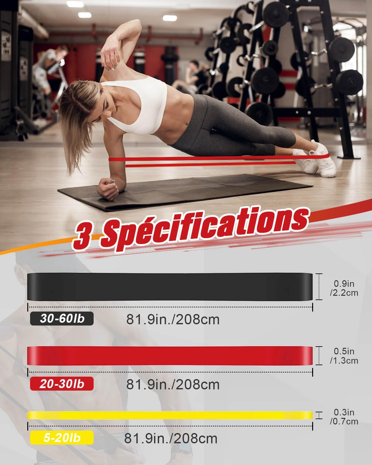 Set De 3 Bandes élastiques De Musculation Avec Ancre De Porte – Résistances Jaune/rouge/noir – Pour Pilates, Yoga, Stretching