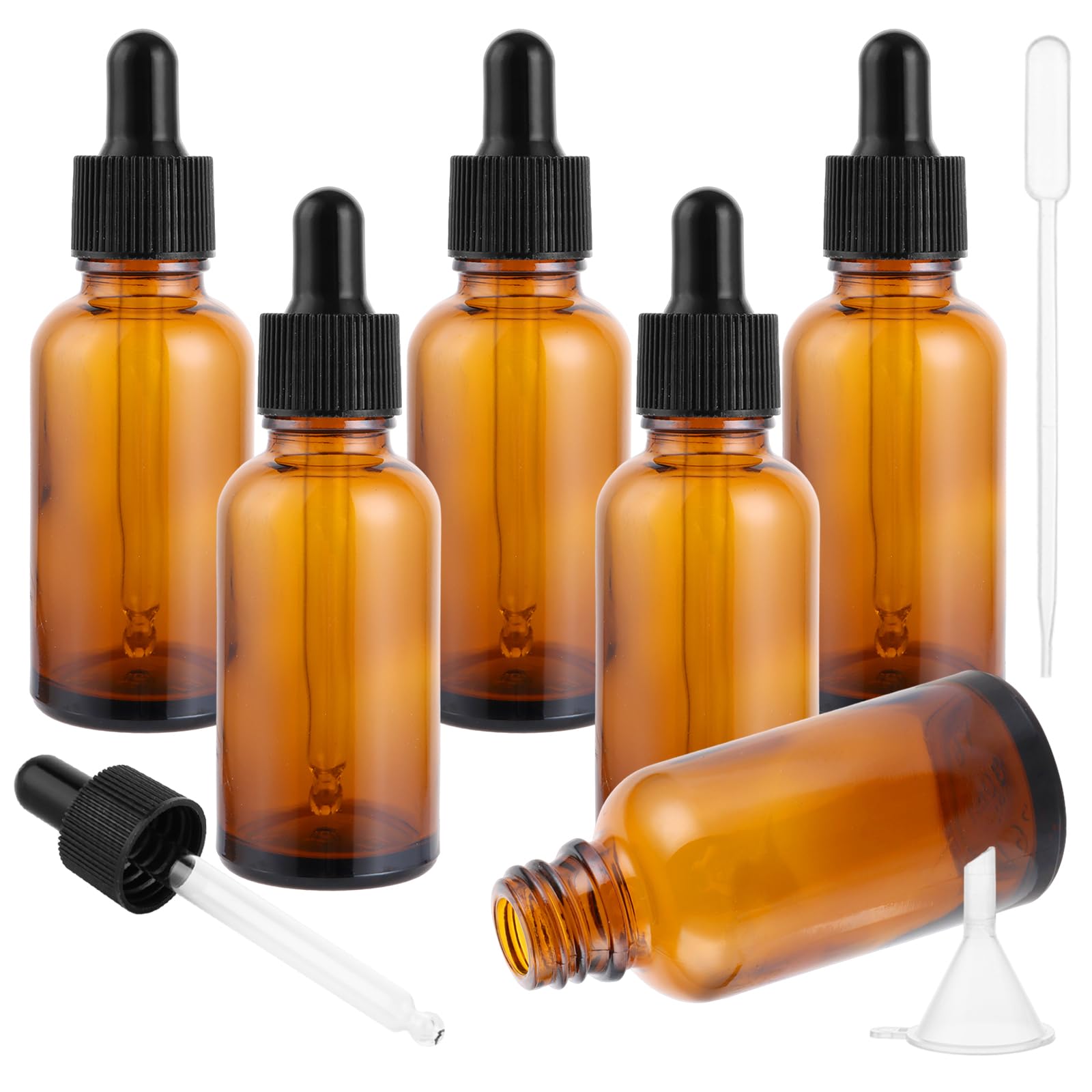 Lot de 30 flacons compte-gouttes en verre ambré de 30 ml avec pipette pour huile essentielle, huiles parfumées, aromathérapie, parfums, liquides