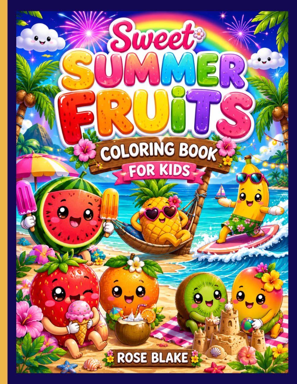 Sweet Summer Fruits Coloring Book for Kids: Cute Bold & Easy Tropical Fruit Coloring Pages with Beaches, Sunshine, Ice Cream, and Fun Vacation Adventures
