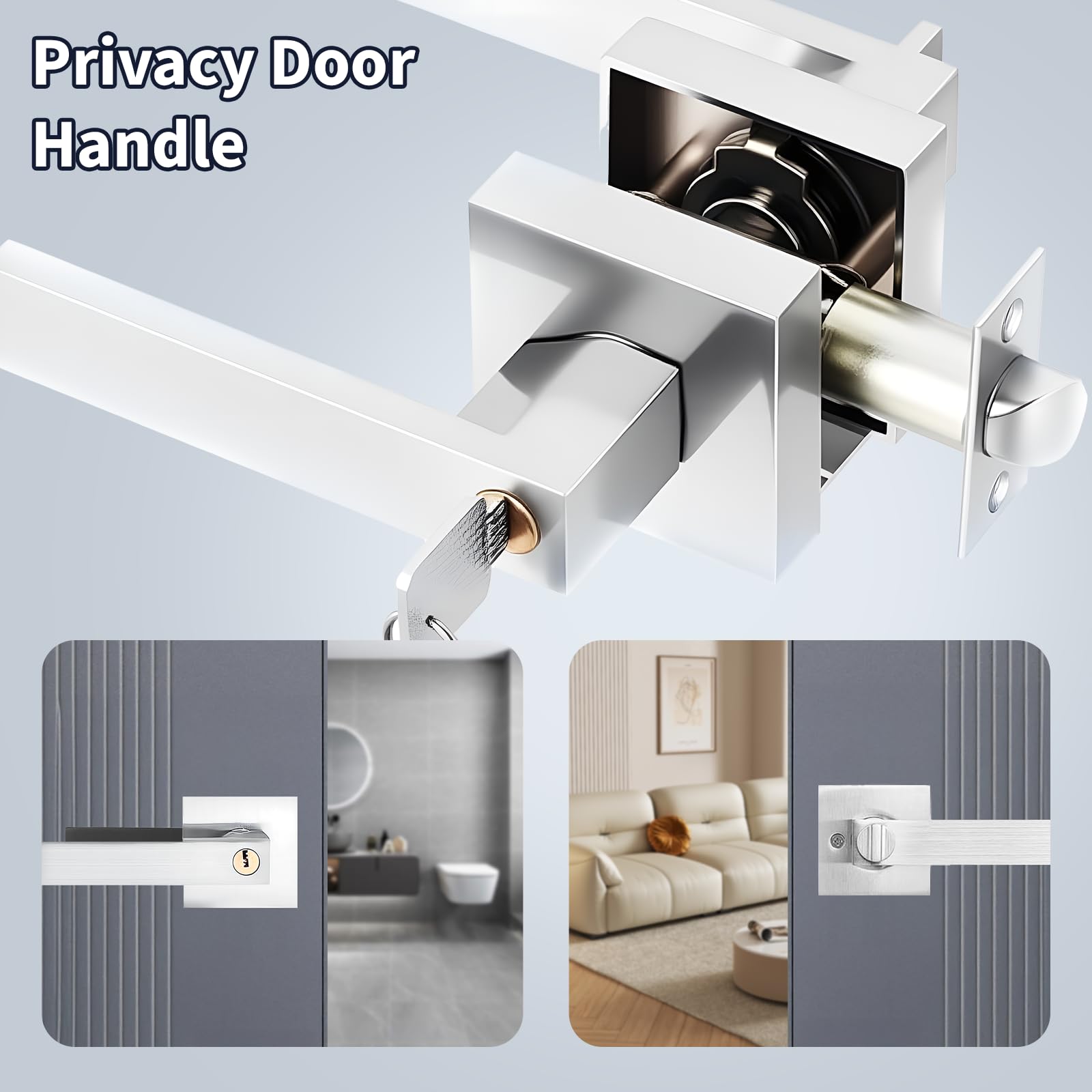 Gevvnss Door Lever Handle Lock,Interior Door Handle with Lock and Key,Entry Door Handle for Bedroom Office Left or Right Handing(Silver) - Image 4