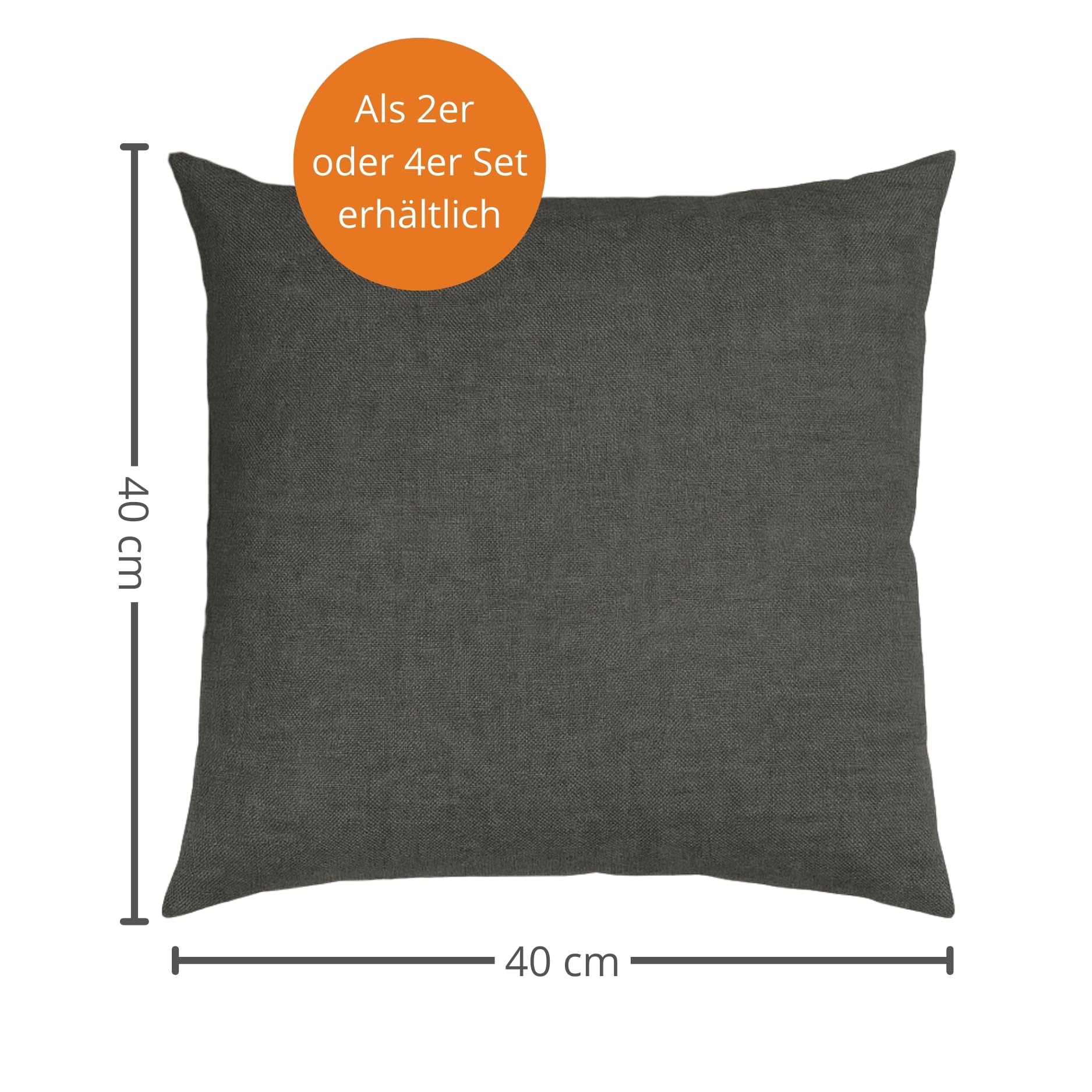 sleepling Set di 4 cuscini per divano grigio scuro, 40 x 40 cm, cuscino con imbottitura e rivestimento, cuscino decorativo in robusto tessuto imbottito, 40 x 40 cm, cuscino per divano, prodotto in UE