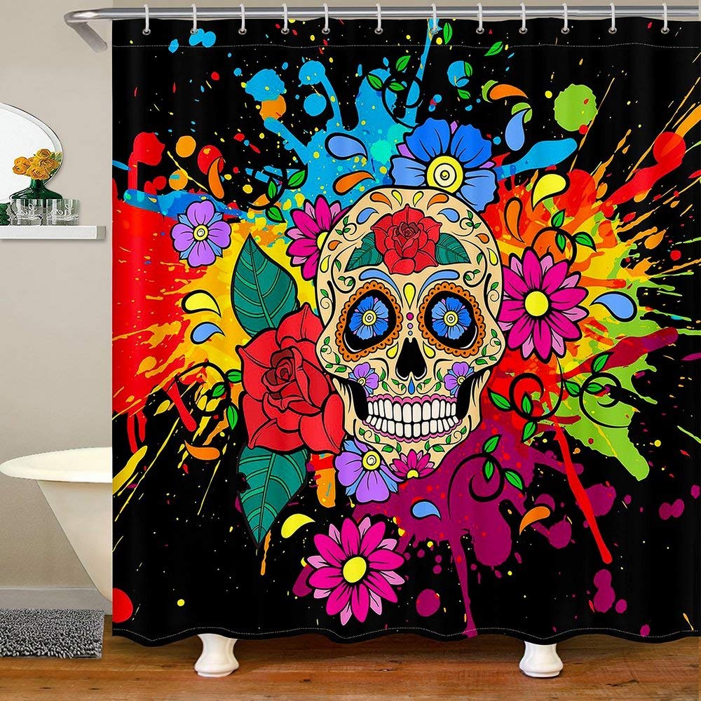 NHSY Tenda da doccia di Halloween con ganci carino cartone animato zucca fantasma spettrale casa bagno vasche da bagno decorazione facile da pulire