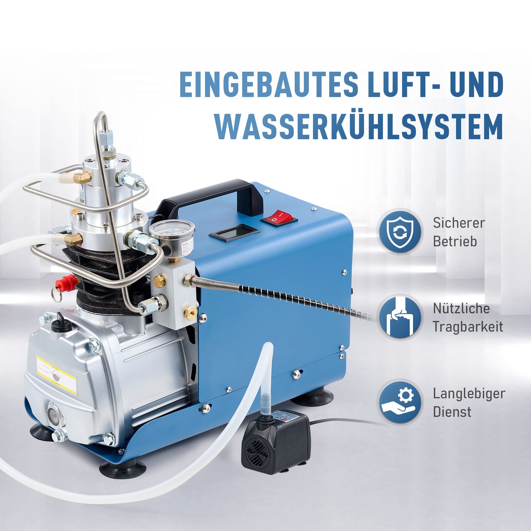 CREWORKS PCP Kompressor 300bar Kompressor Hochdruck Hochdruckluftpumpe 1800W 30Mpa 4500PSI Elektrischer Luftkompressor PCP-Luftpumpe für Druckluftpistole (Ohne voreingestellten Druck)