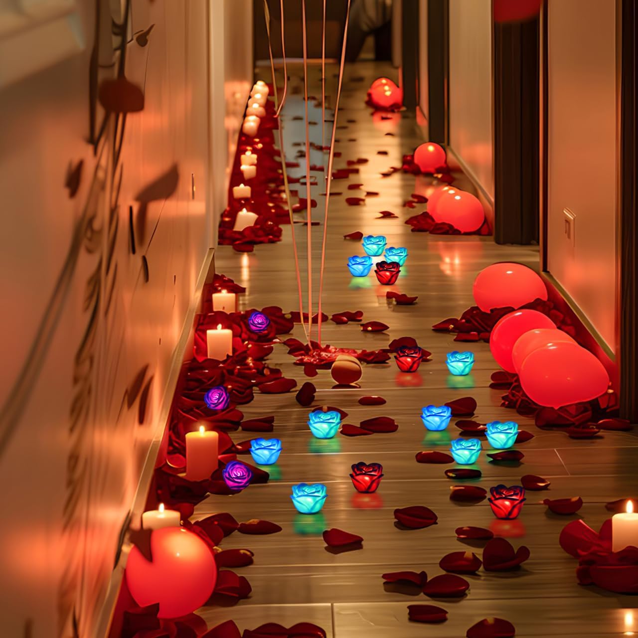 KALLORY 5PCS Rose Night Light 7 Colors Changing Led Flower Shaped Flameless Floating Candles for Home Party Wedding Decoration 2.55X2.55X1.57In