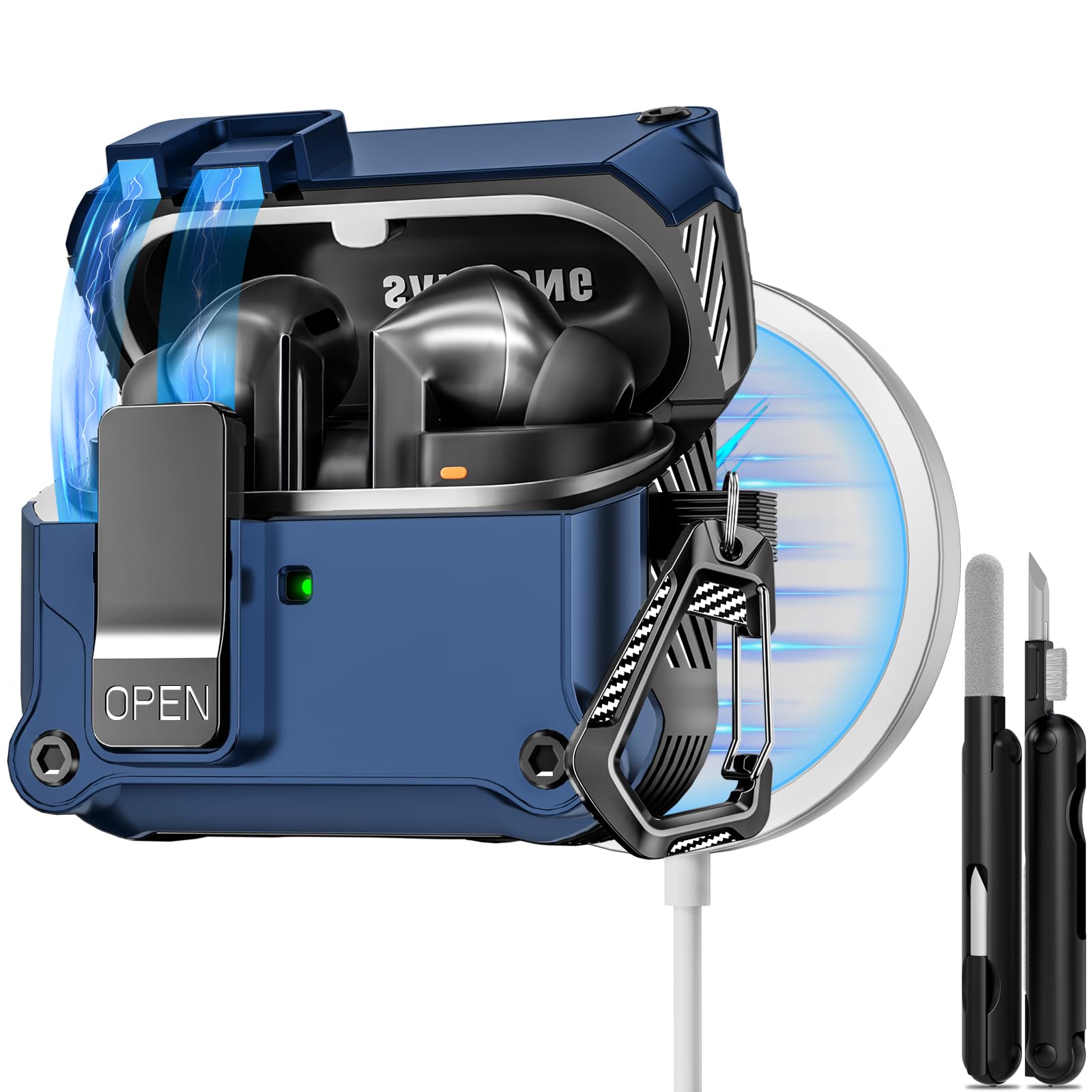 Secure Lock Case for Samsung Galaxy Buds3 FE (2025)/Buds3 Pro & Galaxy Buds 3 (2024), Shockproof Hard Case Cover with Cleaning Kit & Keychain |